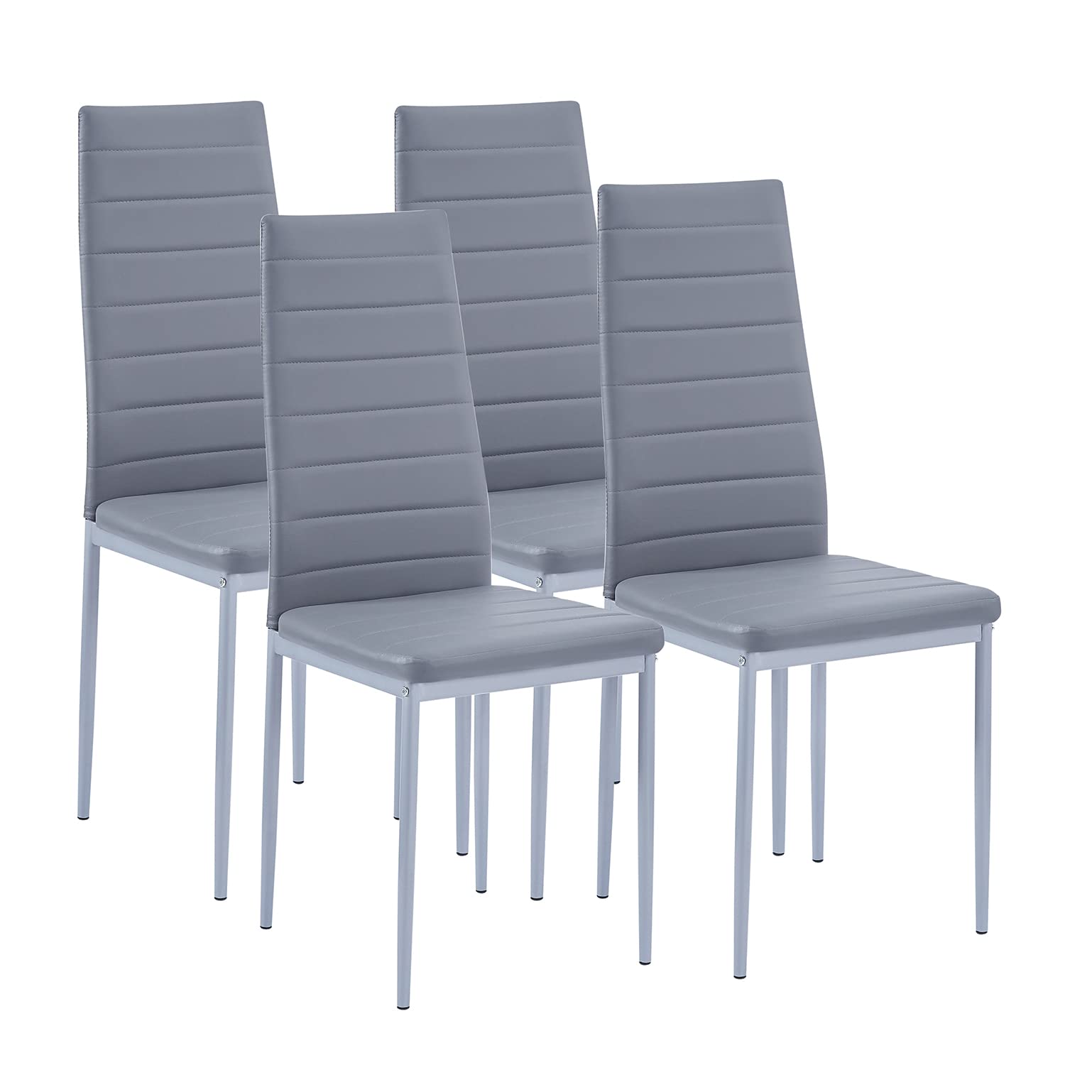 Modern Set of 4 Dining Chairs with Padded Seats - Mid Century Style Kitchen & Dining Room Chairs in PU Gray - Perfect for Home, Restaurant, and Office Use