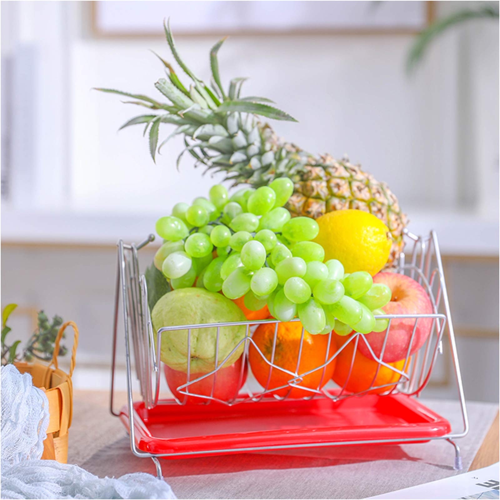 Premium Stainless Steel Fruit Basket with Drip Tray - Large Capacity Kitchen Storage Organizer for Fruits & Vegetables - Perfect for Kitchen Counter, Dining Table, Outdoor Picnics & Party Serving