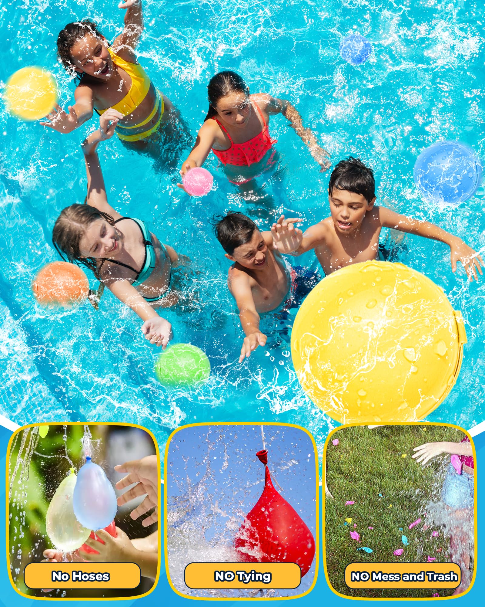 **SOPPYCID Reusable Magnetic Water Balloons 15 Pcs - Self-Sealing Quick Fill Water Bombs for Kids, Outdoor Water Toys for Boys & Girls Ages 3+ - Perfect for Summer Water Fights, Beach Parties, and Backyard Fun**