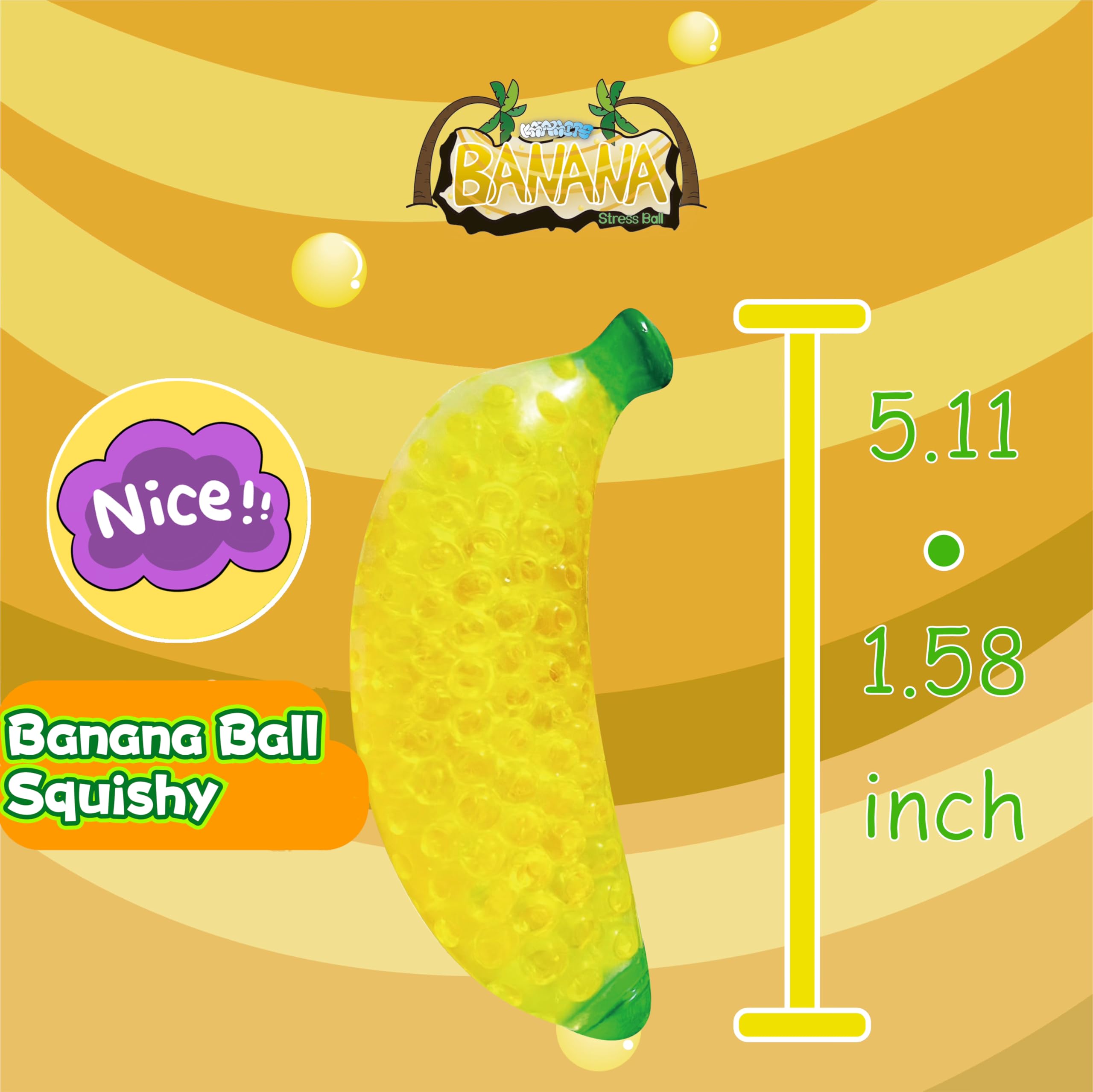 Squishy Banana Stress Balls - Stretchy Fruit Stress Relief Toys for Adults & Kids | Fun Party Favors, Vase Fillers, Home & Christmas Decorations, Easter Basket Stuffers | Perfect for Office Stress Relief, Classroom Rewards & Sensory Play