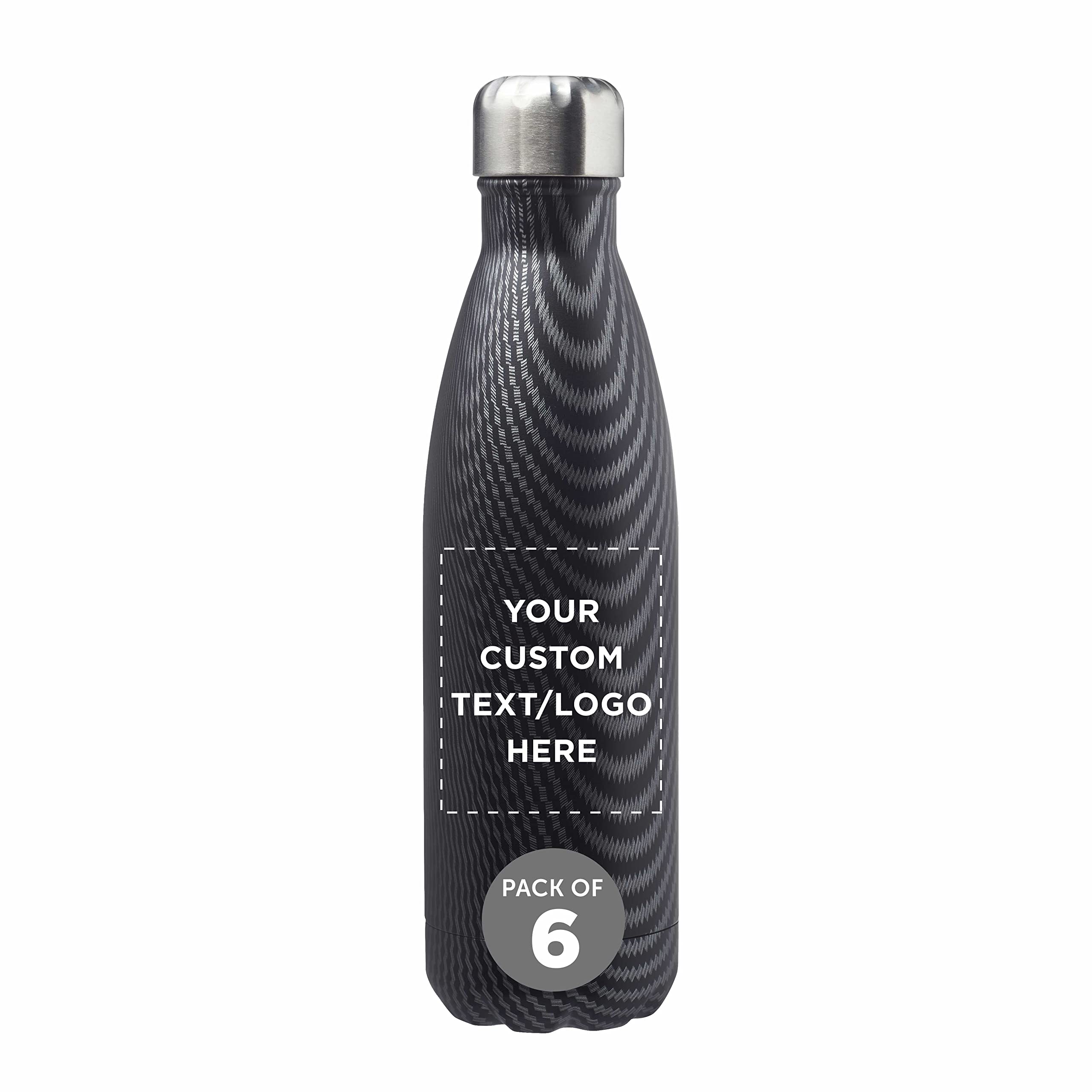 6-Pack Customizable Stainless Steel Water Bottles 17 oz - Double Wall Insulated, Spill-Proof Lid, BPA-Free - Perfect for Gym, Office & Outdoor Activities