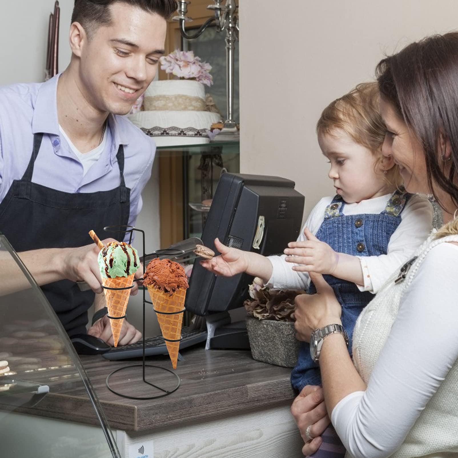 Premium Hemoton Double Head Ice Cream Display Stand - Durable Cone & Lollipop Holder for Waffles, French Fries & Fried Eggs - Perfect for Bakeries, Ice Cream Shops & Candy Stores
