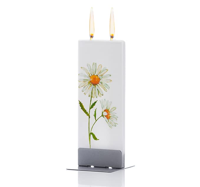 Flatyz Handmade Daisy Candle Gift Set with Steel Base - Spring Floral Design & Gold Accents - Unique Aesthetic Candles for Women - Perfect Mother's Day Gift, Birthday Present, Home Decor & Relaxation