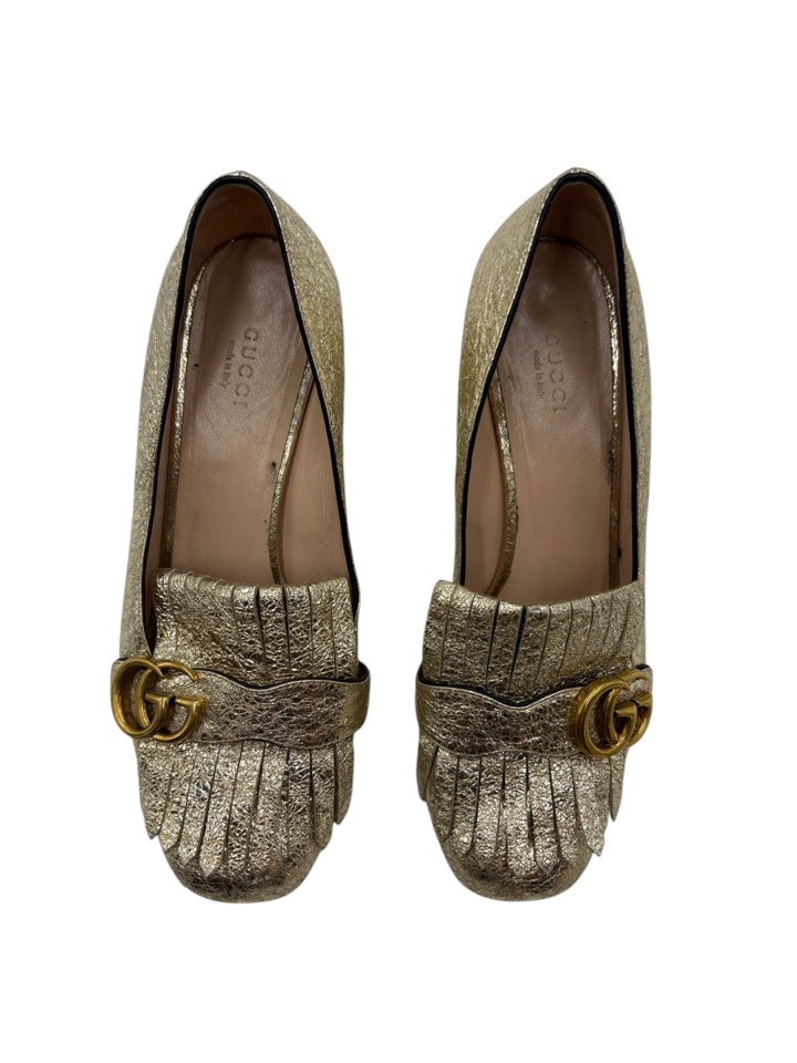 Gucci Fringe Metallic Marmont Block Heel Women's Shoes Size 39 (US 9) - Luxury Designer Pumps for Evening Parties & Special Occasions