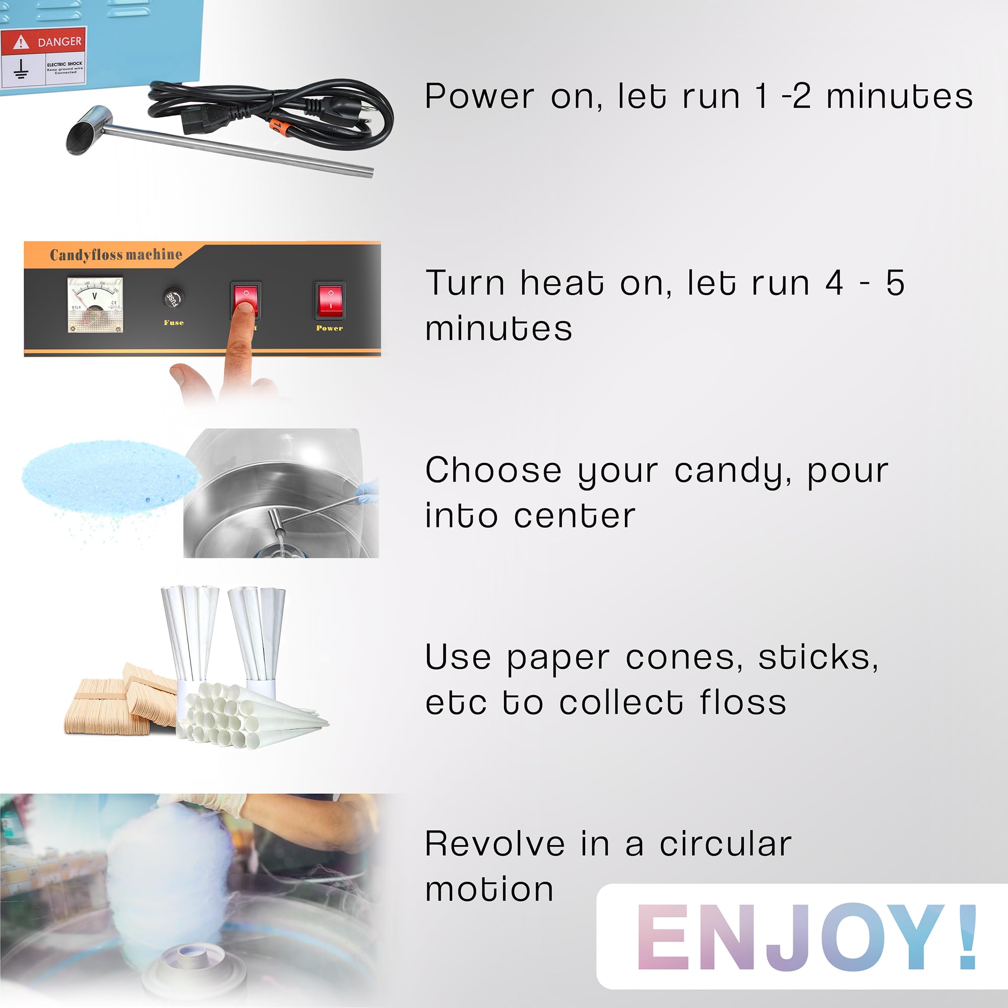 VIVO Blue 1030W Commercial Cotton Candy Machine with 20