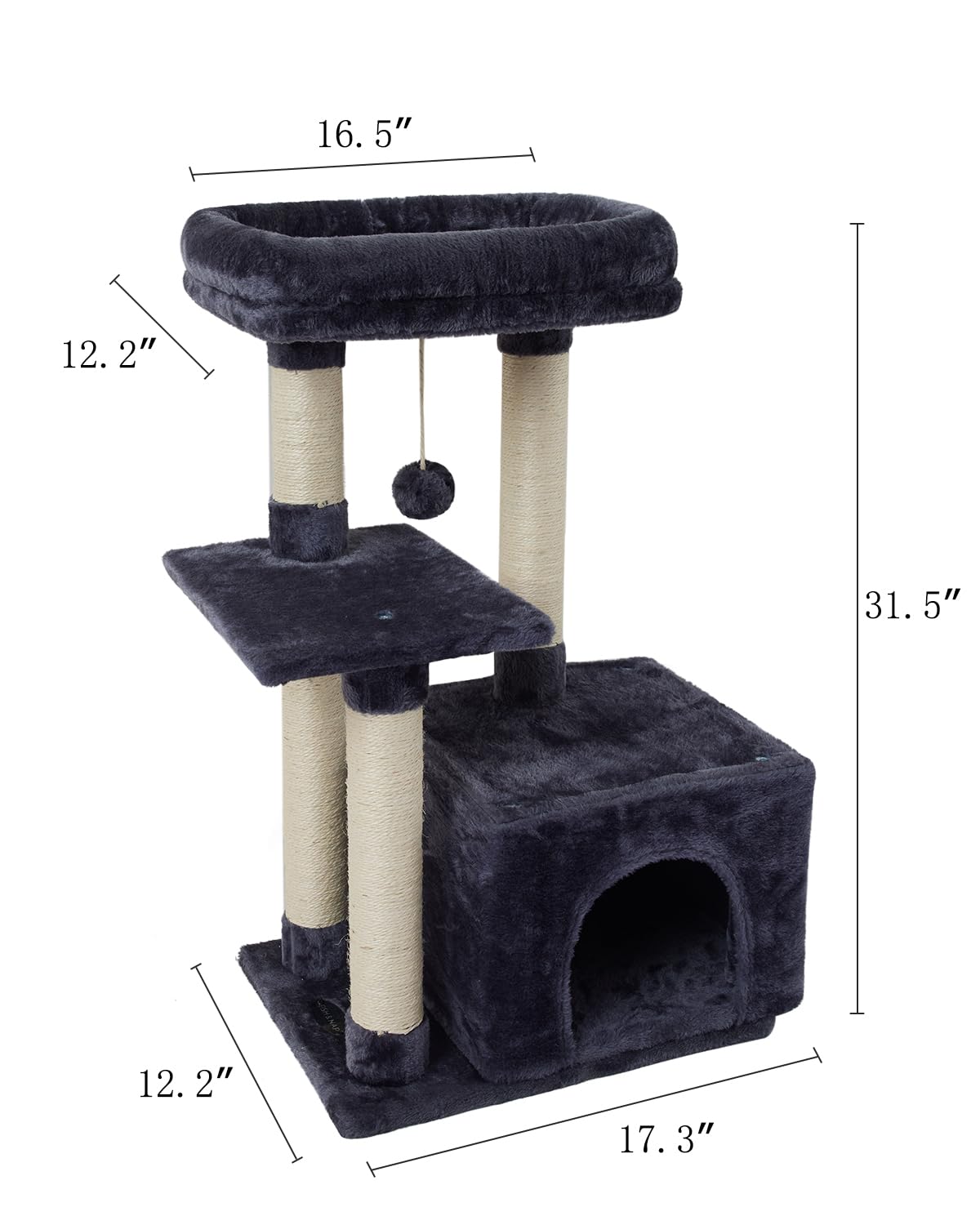 Cute Cat Tree Tower for Indoor Cats - Sisal Scratching Post with Jump Platform, Kitten Condo & Activity Center Playhouse in Smoky Grey | Perfect for Small Spaces & Multi-Cat Homes
