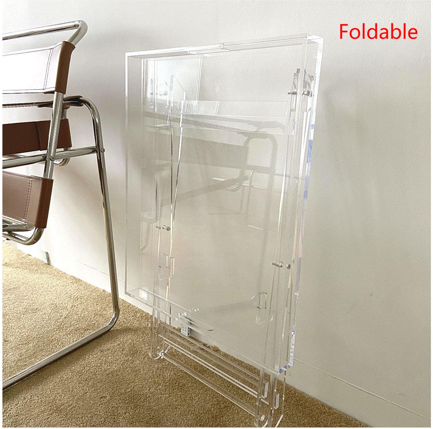 Gdrasuya10 Clear Acrylic Folding Tray Table - 19 Inch Modern Square Coffee Table & Portable Serving Table for Small Spaces - Perfect for Living Room, Bedroom, Balcony & Outdoor Use