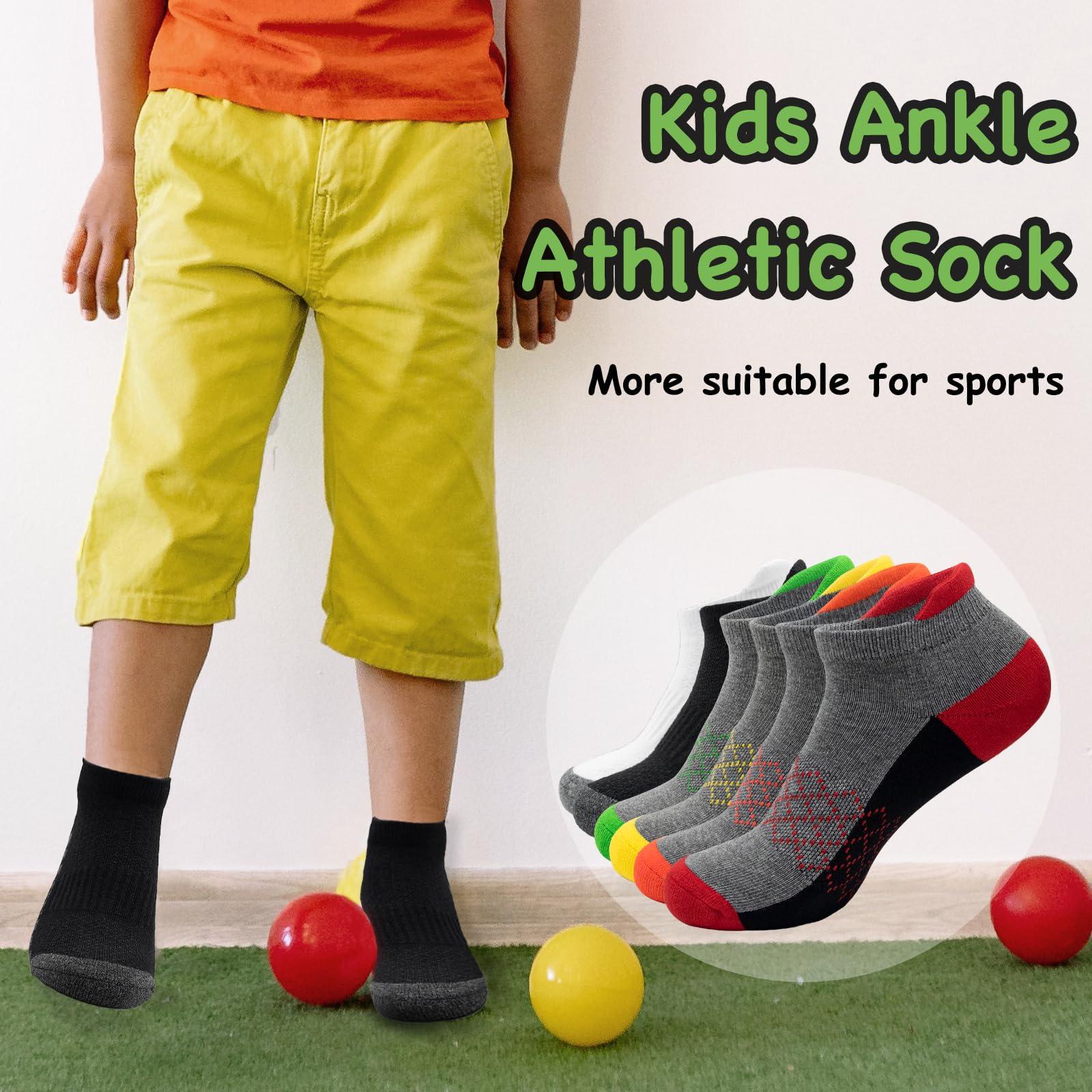 **Breathable Cushioned Kids Athletic Socks for Boys & Girls (6 Pairs) – Low Cut Ankle Socks for Ages 4-10 – Perfect for Running, School & Sports**
