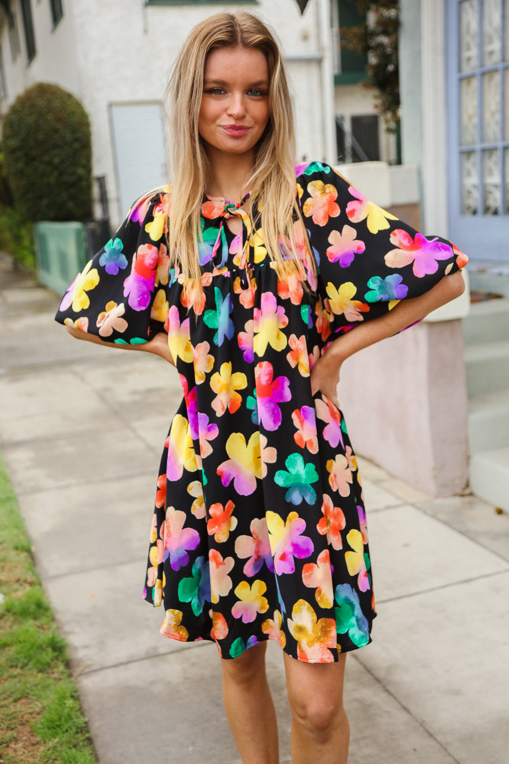 Adorable Floral Babydoll Dress with Ribbon Bow Tie & Pockets | Cute Casual Summer Dress for Women | Perfect for Parties, Dates & Outdoor Events