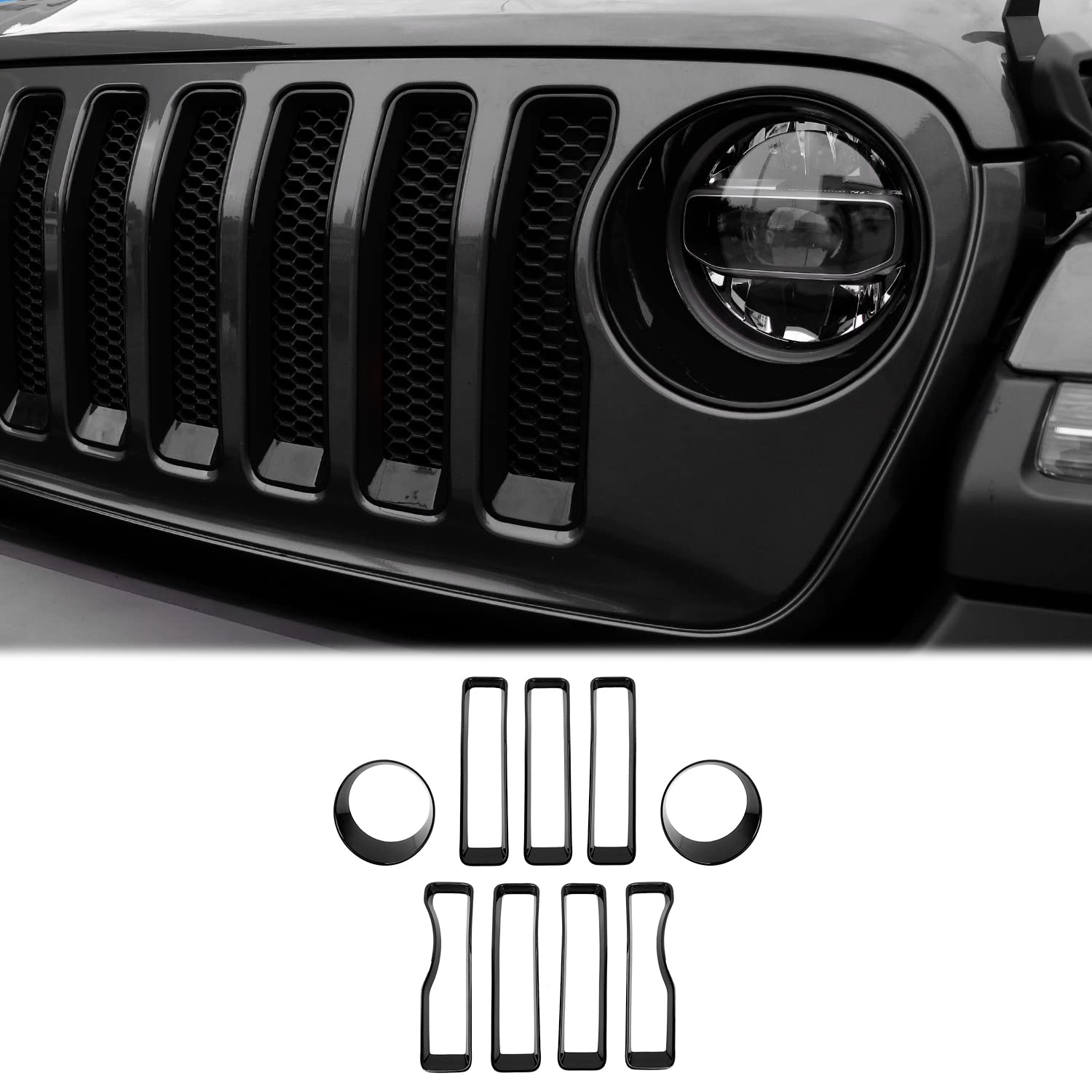 CheroCar Black Mesh Grille Grill Insert & Headlight Turn Signal Cover Trim - Exterior Accessories for Jeep Wrangler JL (2018-2022) | Off-Road Protection & Stylish Upgrade