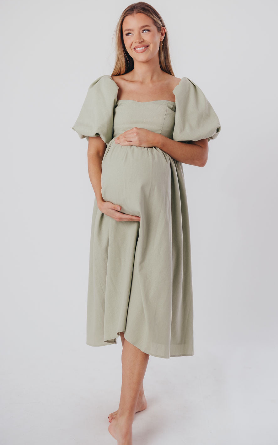 Hamilton Midi Dress in Olive - Bump Friendly Maternity Dress (Sizes S-2XL) | Flowy Summer Dress for Pregnancy, Nursing & Everyday Wear