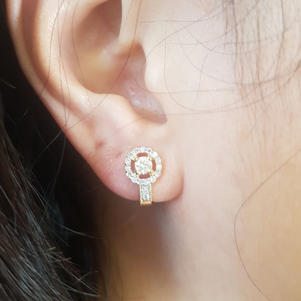 14K Solid Gold Round White Diamond Halo Hoop Earrings for Women | 0.50 Cttw Dazzlingrock Collection | Perfect for Weddings, Parties & Everyday Elegance