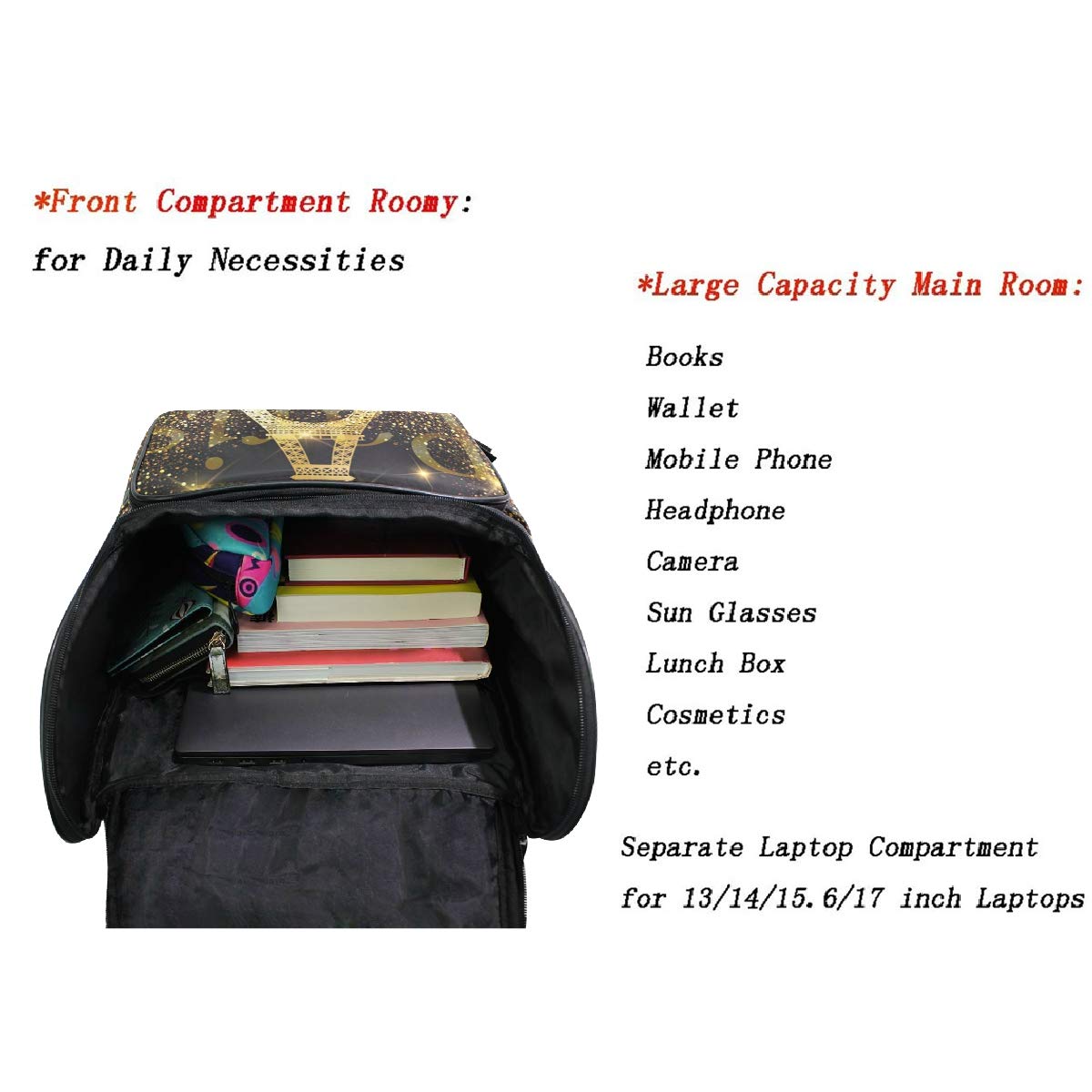 Naanle Daypack Backpack - Waterproof College School Laptop Bag for Men & Women, Large Travel Hiking Backpack Fits 15.6 Inch Laptop - Perfect for School, Work, Commuting & Outdoor Adventures