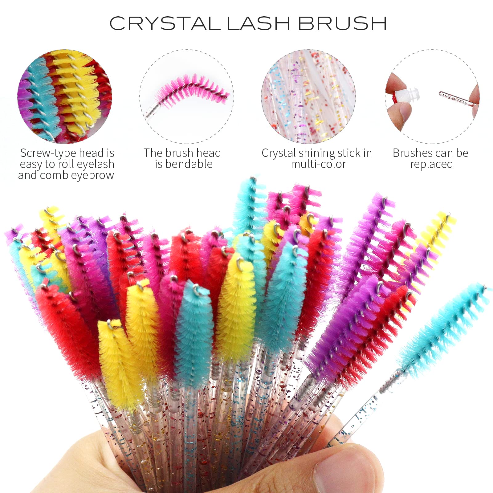 70 Pcs Lash Brush Set - 20 Mascara Wand Tubes & 50 Replaceable Crystal Eyebrow Eyelash Spoolies - Professional Mascara Brush, Eyelash Extension Brush for Salon & DIY Makeup - Perfect for Lash Artists, Beauty Professionals & Home Use