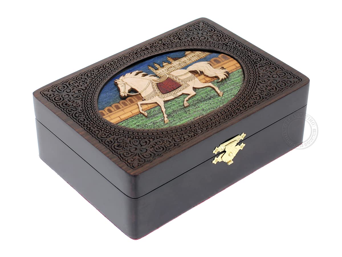Royal Horse - Handmade Wooden Keepsake Jewelry Box with Personalized Engraving, Memory Storage Box for Watches & Valuables (8x6 Inch Large) - Perfect Wedding Gift, Anniversary Present & Home Decor