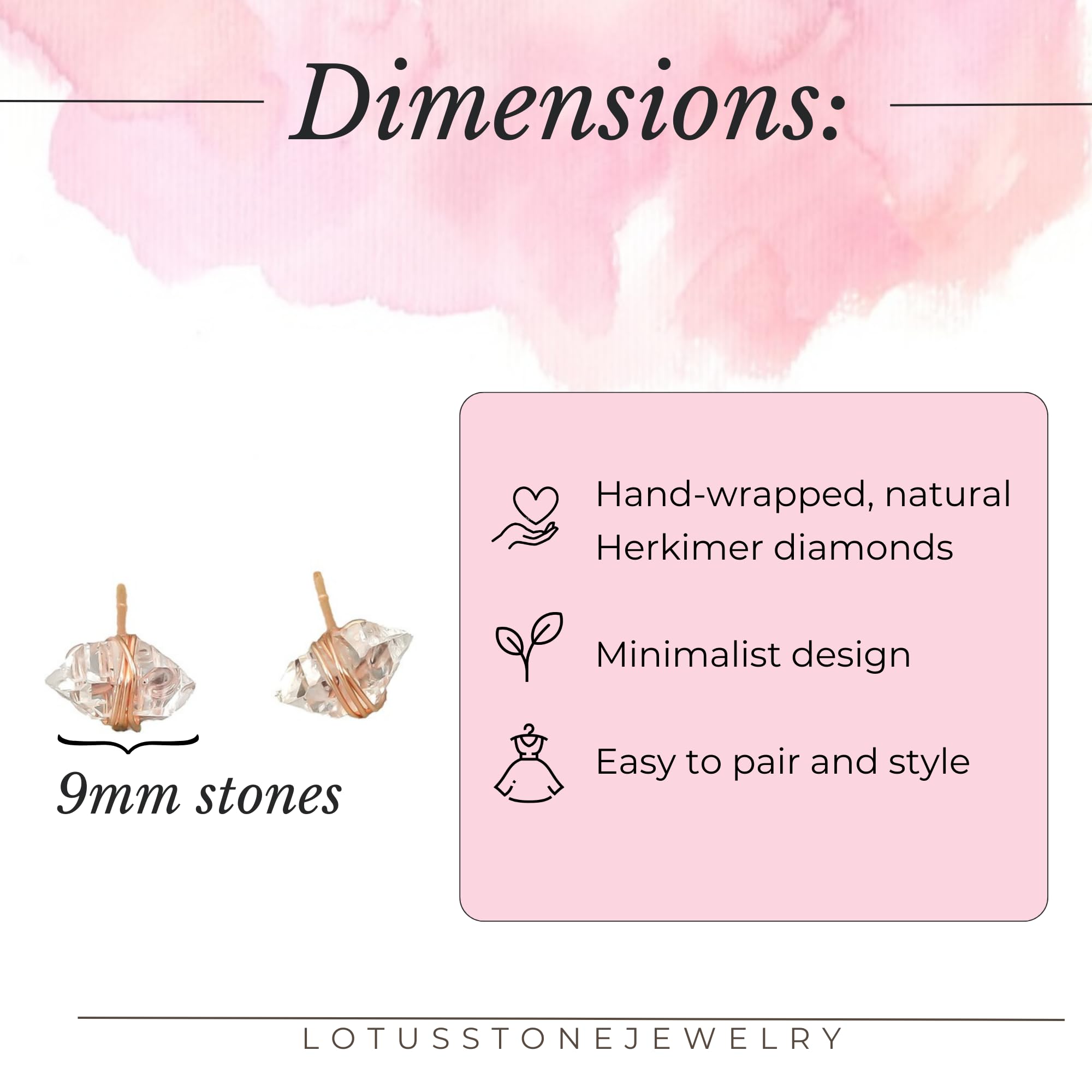 14K Rose Gold Filled Herkimer Diamond Stud Earrings for Women - Lotus Stone Jewelry | Elegant Everyday Wear, Gift for Her, Wedding & Special Occasion Jewelry