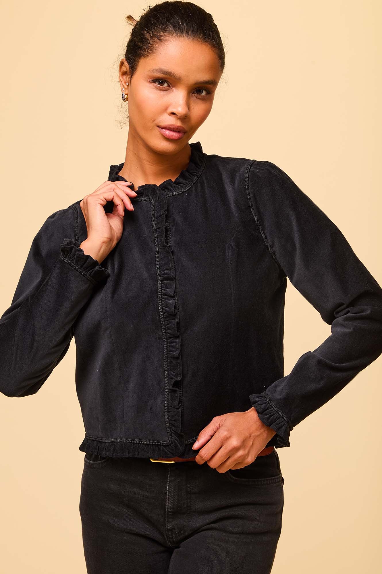 Frances Corduroy Jacket for Women | Black Cotton Corduroy Jacket with Button Front | Casual Fall & Winter Outerwear for Everyday Wear