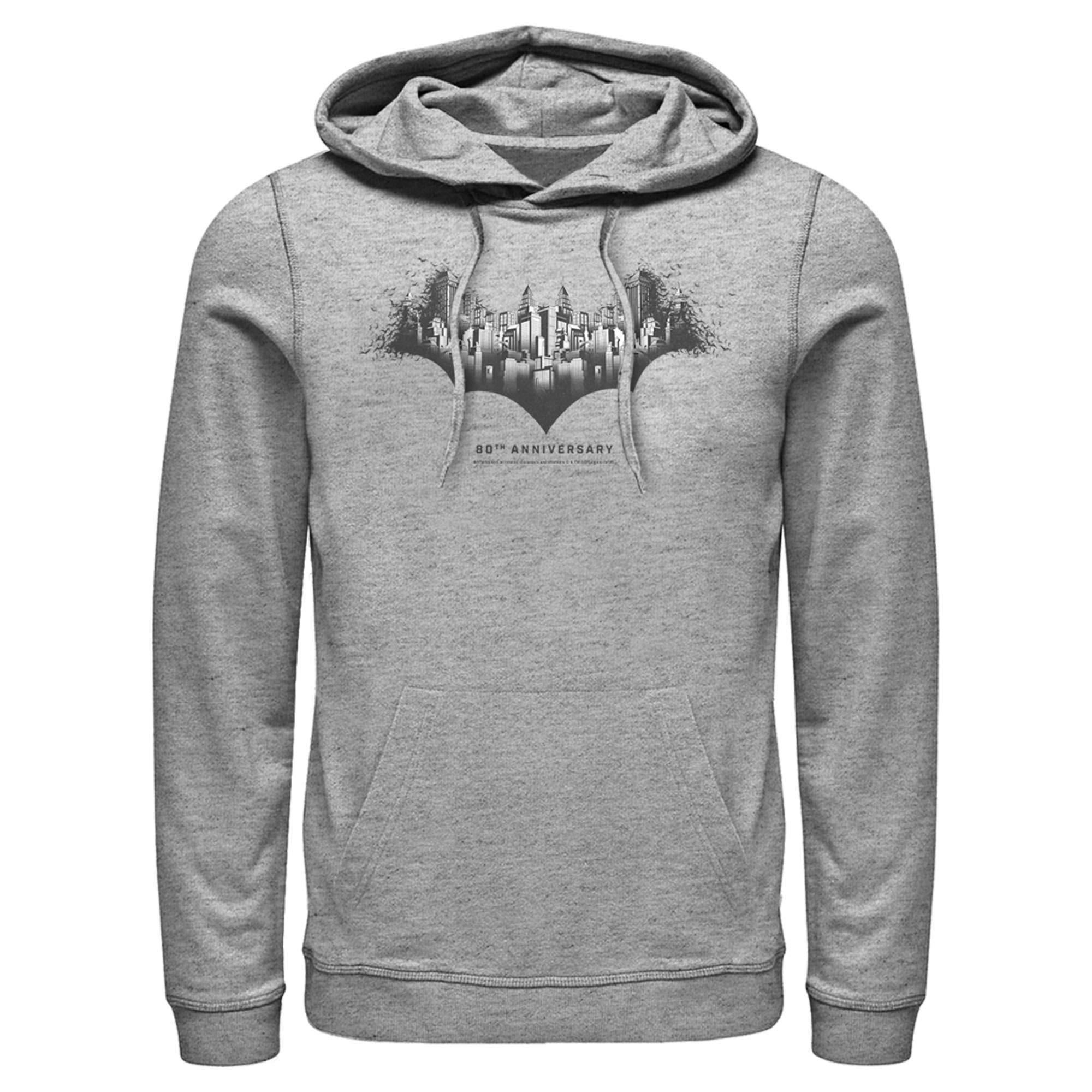 Batman Gotham Skyline Bat Shape Pullover Hoodie for Men - Superhero Graphic Sweatshirt for Cosplay, Halloween & Casual Wear