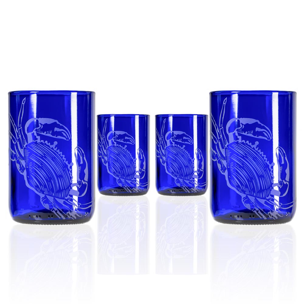 Upcycled Copper Crab 12oz Blue Reusable Tumbler Set of 4 - Perfect for Beach Parties, Picnics & Eco-Friendly Gifts