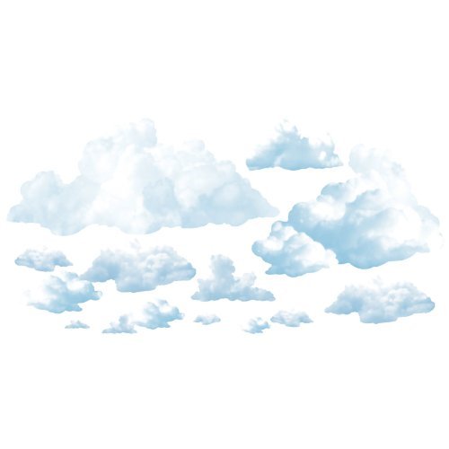 Beistle Realistic Fluffy Wall Clouds - 24-Pack Thin Plastic Cloud Cutouts for Photo Backdrops, Sky Decorations & Airplane Themed Parties (3.3' x 3.75', White/Blue) - Perfect for Birthday Decor, Baby Showers & Classroom Themes