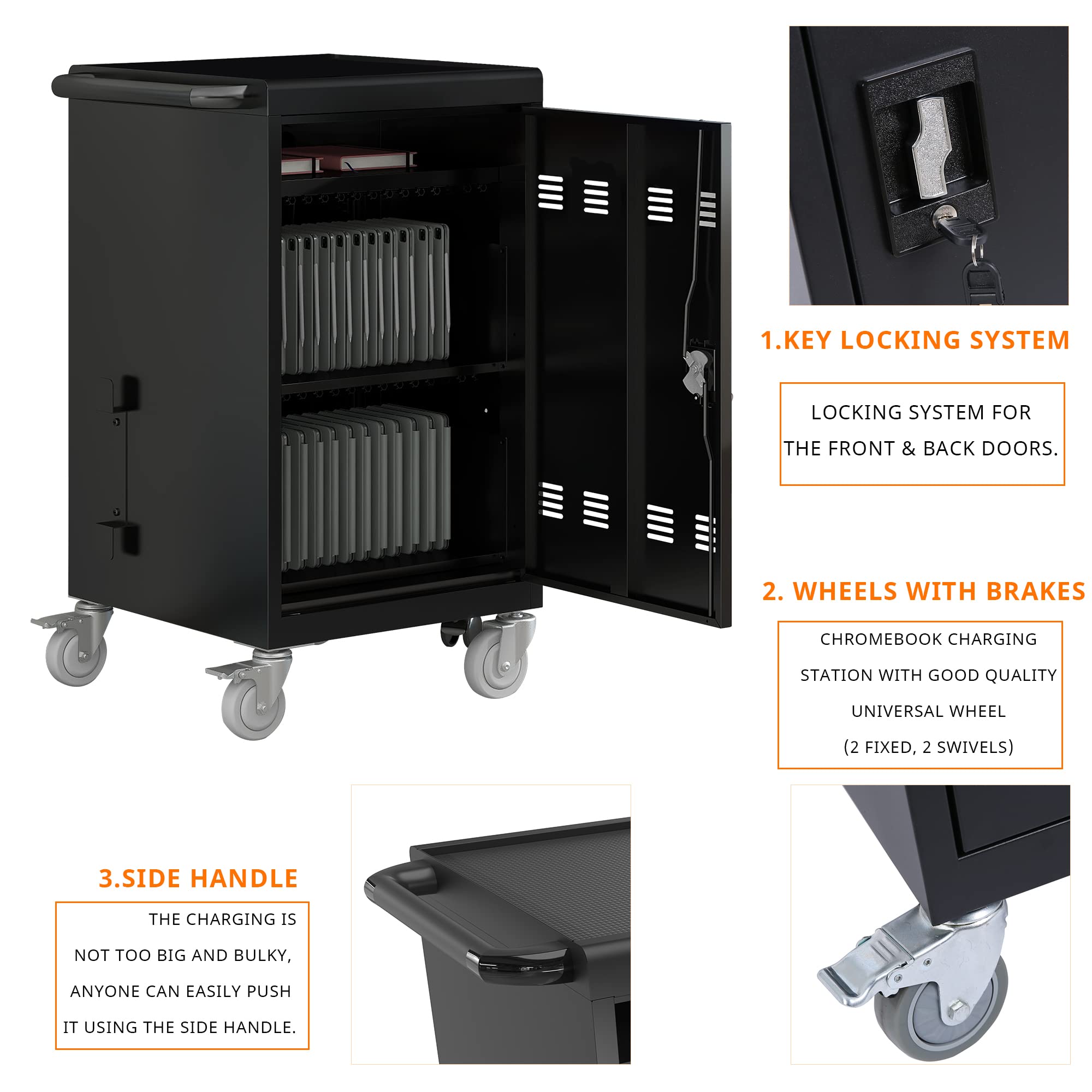 32-Slot Mobile Charging Cart for Chromebooks & Laptops - Secure Locking Station with Key | Perfect for Schools, Offices & Libraries