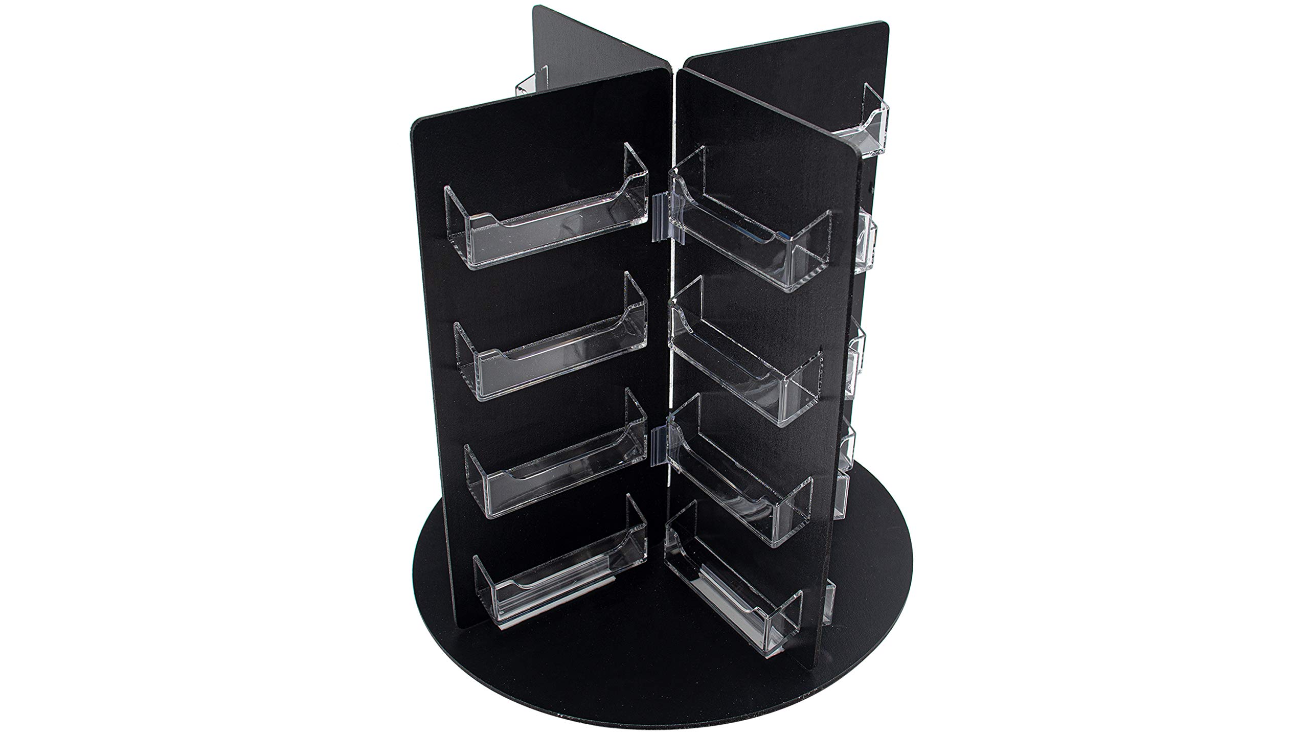 Rotating Business Card Holder - 32 Pocket Clear Acrylic Display Stand with Black PVC Backing for 3.5