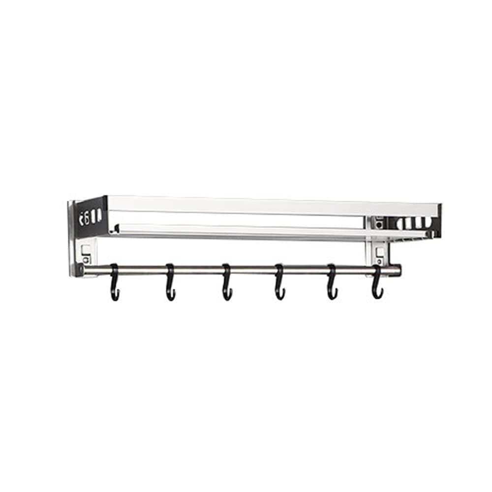 Stainless Steel Wall Mounted Pot Pan Rack - 60CM Multifunctional Kitchen Organizer with Hooks for Cookware Storage | Perfect for Small Kitchens & Space Saving Solutions