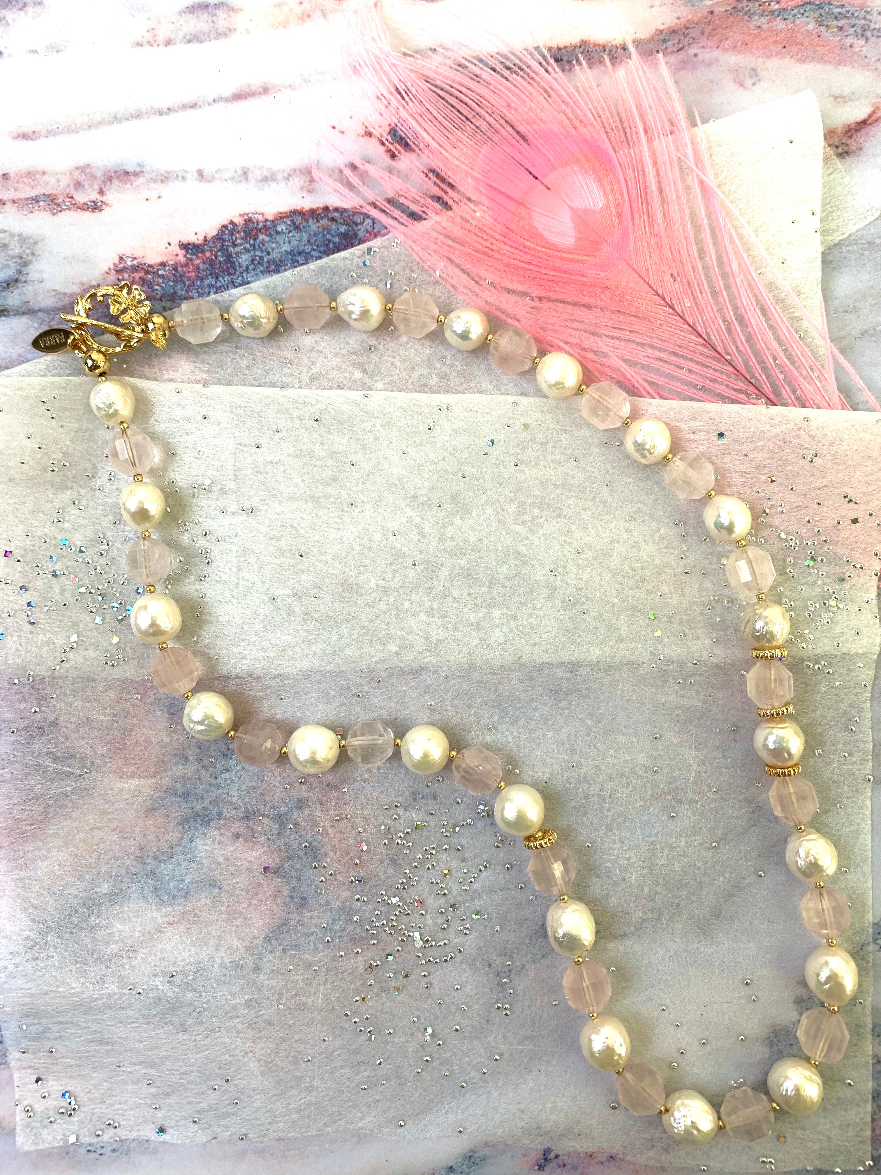 Pink Rose Quartz & Freshwater Pearl Necklace - Healing Crystal Jewelry for Women, Gift for Her, Valentine's Day, Birthday, Anniversary - Spiritual Energy & Elegant Style