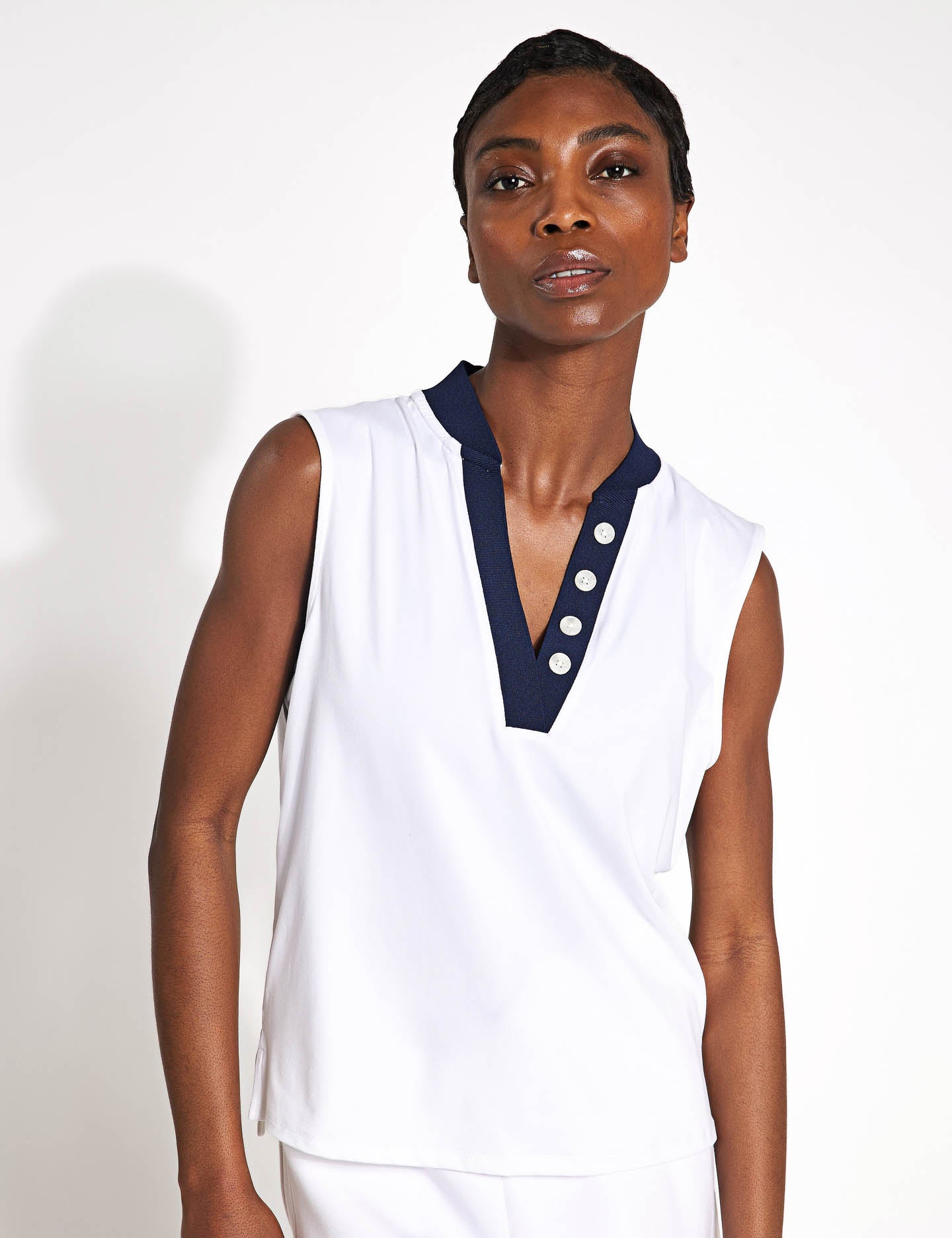 Shelby Performance Tank Top for Women - Breathable White & Blue Nights Athletic Shirt - Gym, Running, Yoga & Workout Apparel