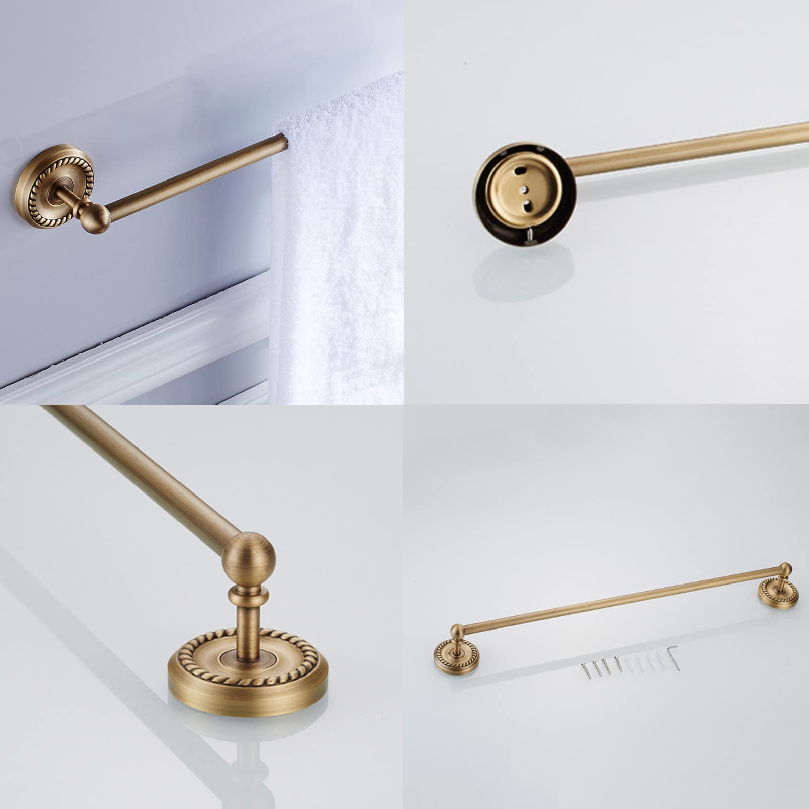4-Piece Bathroom Hardware Set - Antique Brass 23.6