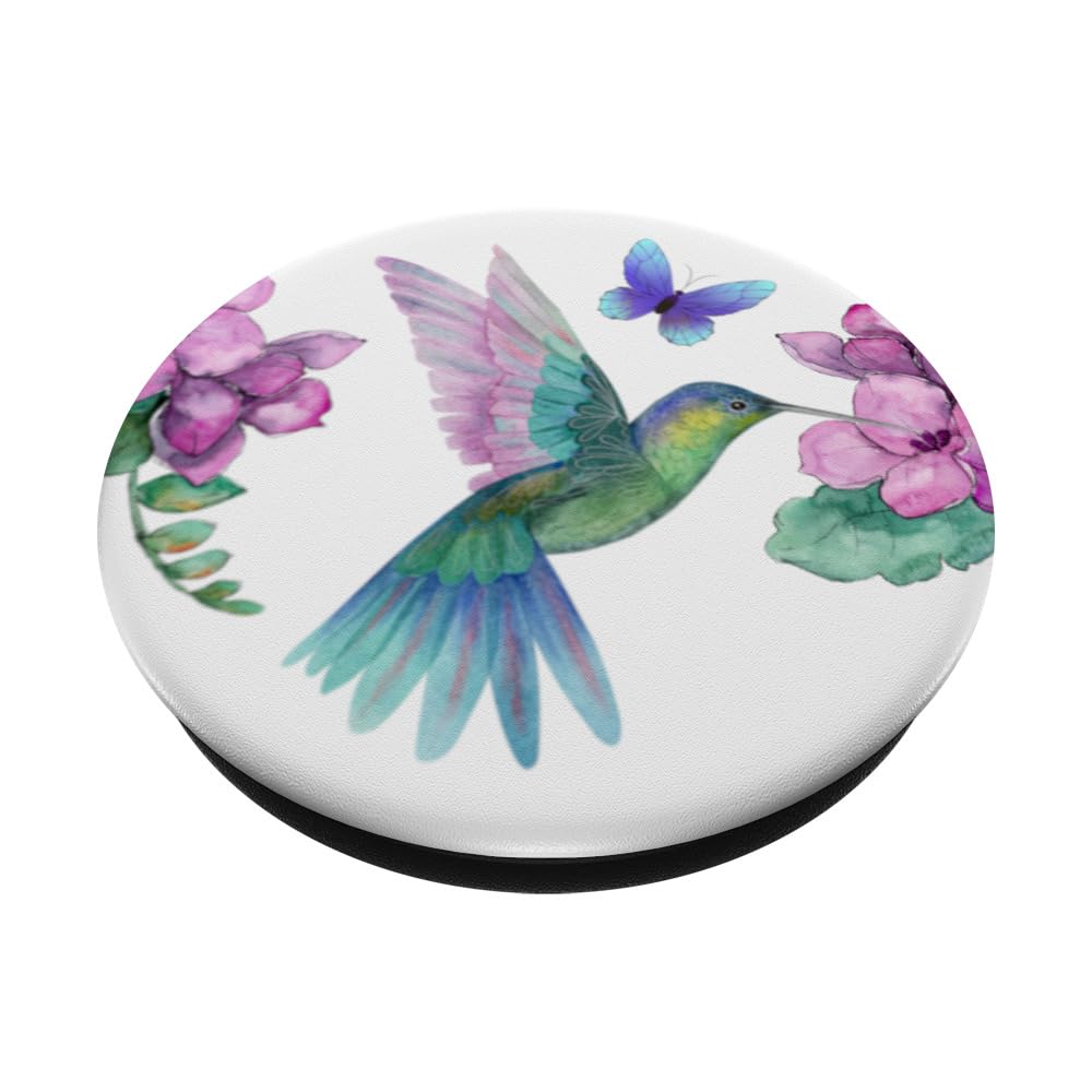 Hummingbird Phone Grip Pop Up Holder - Floral Purple Butterfly Design, Adhesive PopGrip for Secure Phone Handling, Perfect for Selfies, Video Calls, and On-the-Go Use