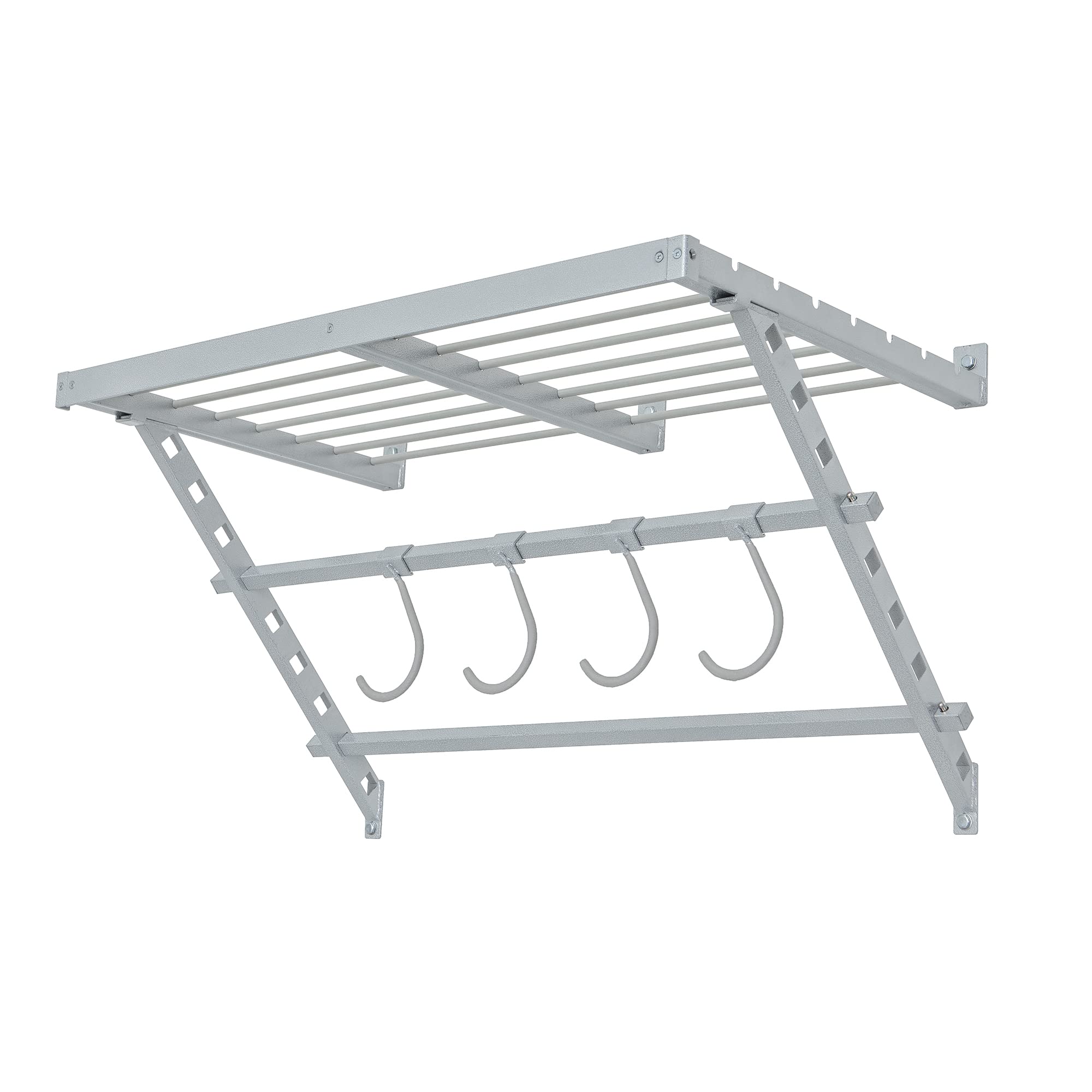 32 Inch Wide Wall Mounted Utility Storage Rack with 4 Bike Hooks & 20 Inch Deep Shelf - White | Garage Organization, Bike Storage, Home & Workshop Shelving Solution
