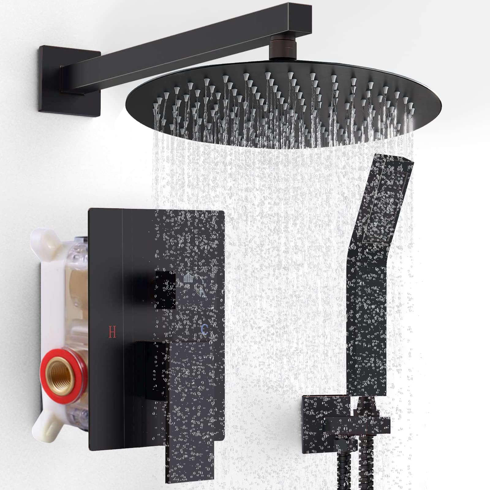 Luxury Black Shower Faucet Set - 10 Inch Rainfall Shower Head with Handheld Sprayer, Wall Mounted Bathroom Shower System for Spa-Like Relaxation (Perfect for Master Bathrooms & Modern Home Renovations)