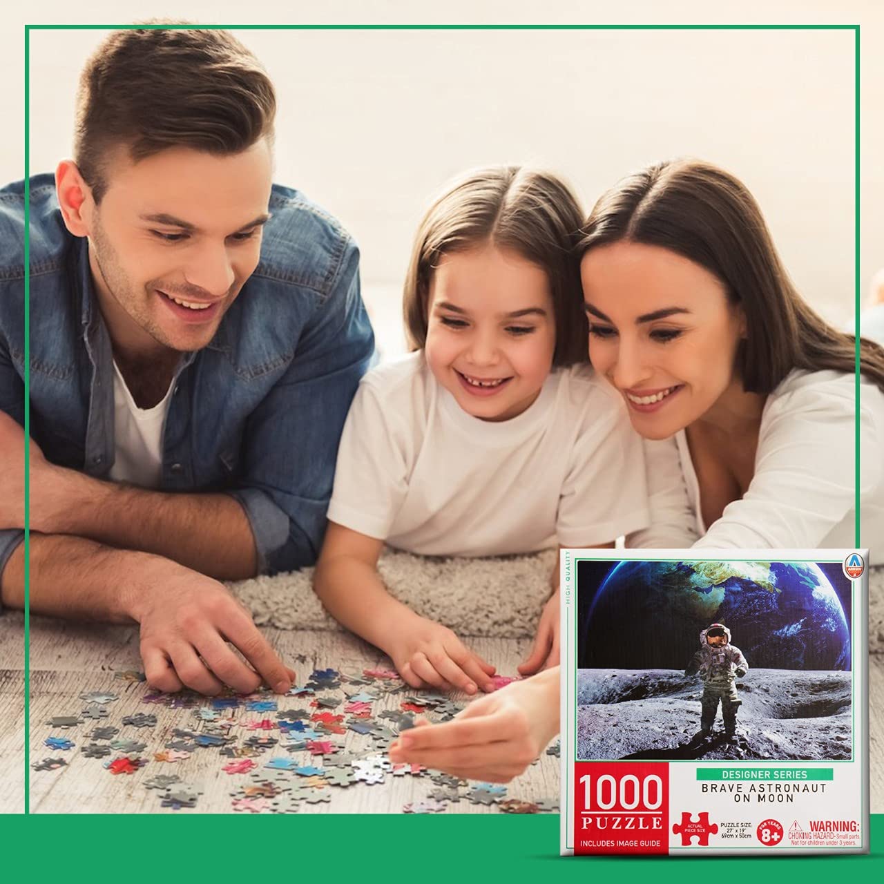 1000 Piece Moon Astronaut Jigsaw Puzzle for Adults & Kids – 27 x 20 Inch Extra Thick Recycled Puzzle Pieces with Bonus Poster | Fun Family Game Night & STEM Learning Activity
