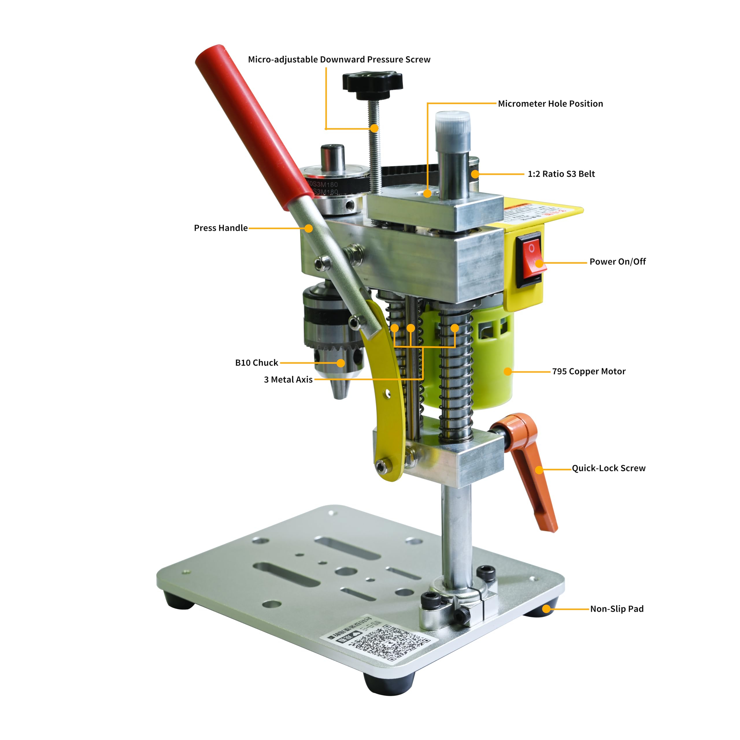 Mefape 7-Speed Electric Mini Drill Press - Precision Benchtop Drill Machine with B10 Chuck (0.6-6mm Bits) for Metal, Wood & Jewelry Making | DIY Crafting, Home Workshop & Small Projects Tool