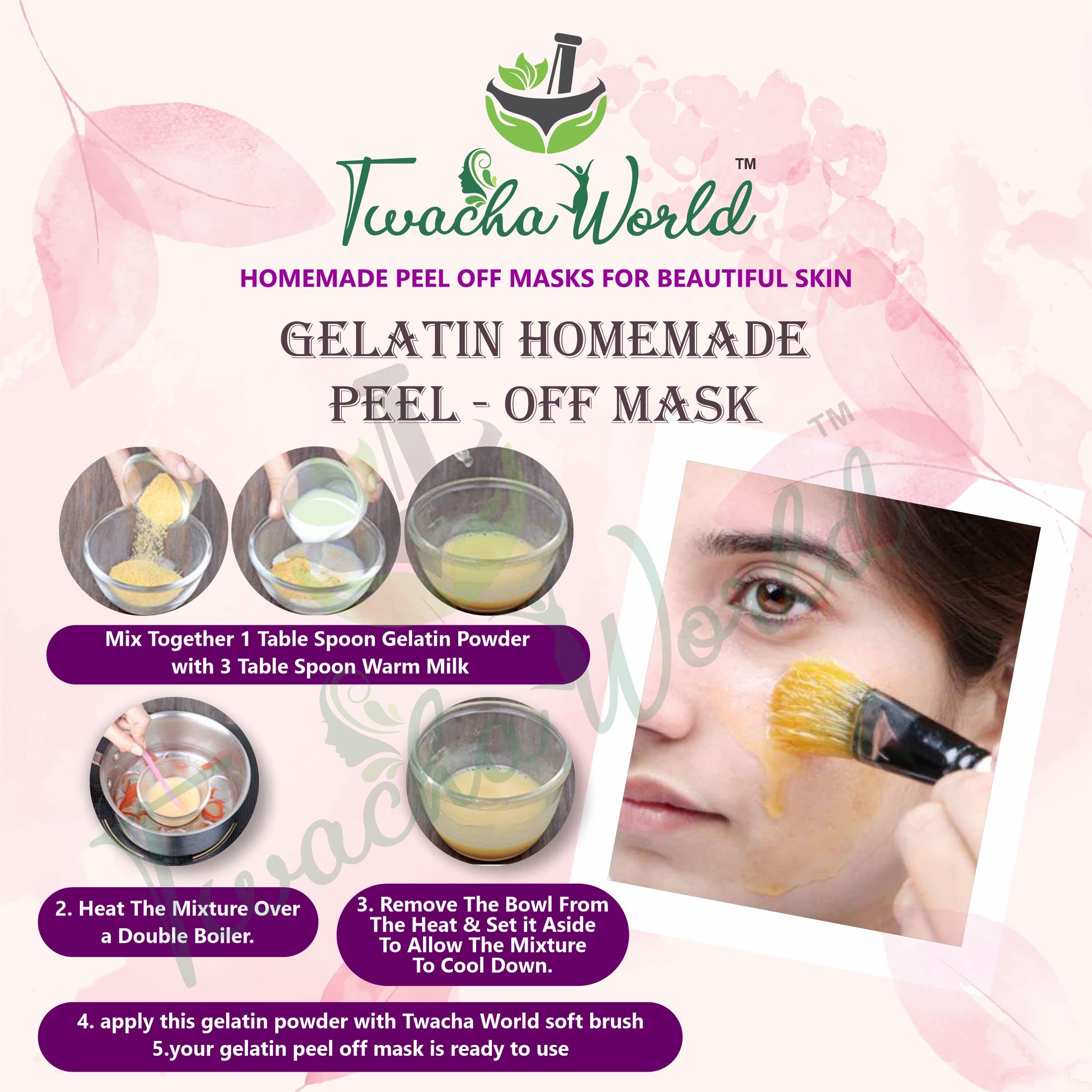Twacha World Gelatin Powder for DIY Face Mask, Hair Removal & Peel Off Mask - 25g Skin Care Treatment for Glowing Skin & Smooth Hair at Home