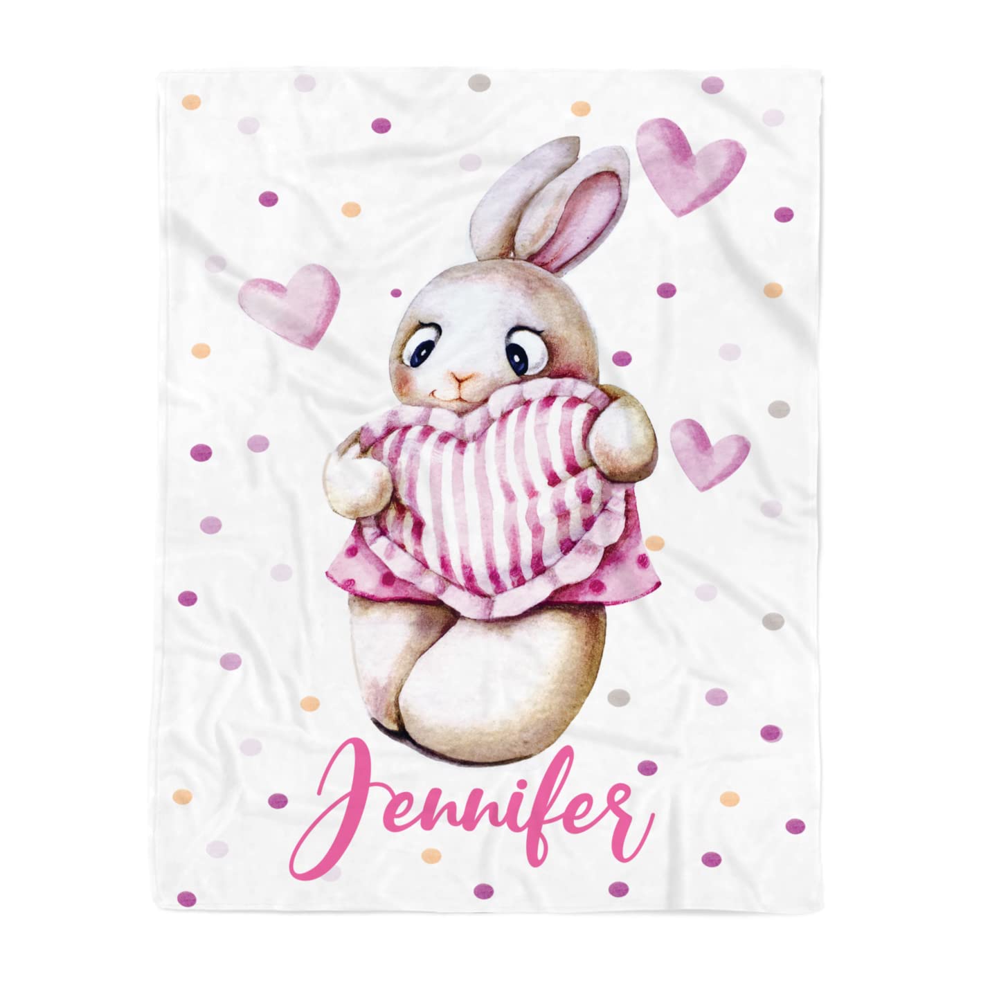 Personalized Baby Rabbit Blanket - Soft Fleece Heart Rabbit Swaddle Blanket for Newborns & Toddlers | Cozy Bunny Blanket for Girls & Boys | Perfect for Nursery, Stroller, Photo Shoots & Gift Giving