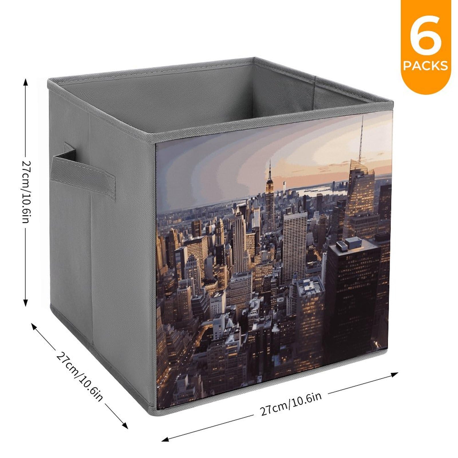 6-Piece Collapsible Storage Bins with Handles - NYC Themed Printed Foldable Organizer Boxes for Home, Office & Closet | Space-Saving Shelving Baskets for Household Organization & Decluttering
