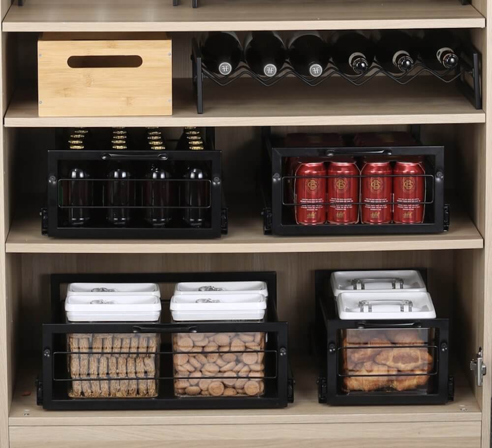 Large Pull Out Pantry Drawer Organizer - Black | Heavy Duty Kitchen Storage Solution for Spices, Canned Goods & Dry Food | Perfect for Pantry, Cabinet or Closet Organization