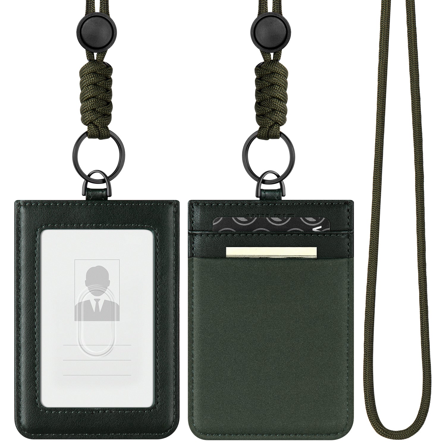 VBH100 ID Vertical Leather Badge Holder with Lanyard & Money Pocket - Secure Badge Holder for Work, Events & Security Access (Black)
