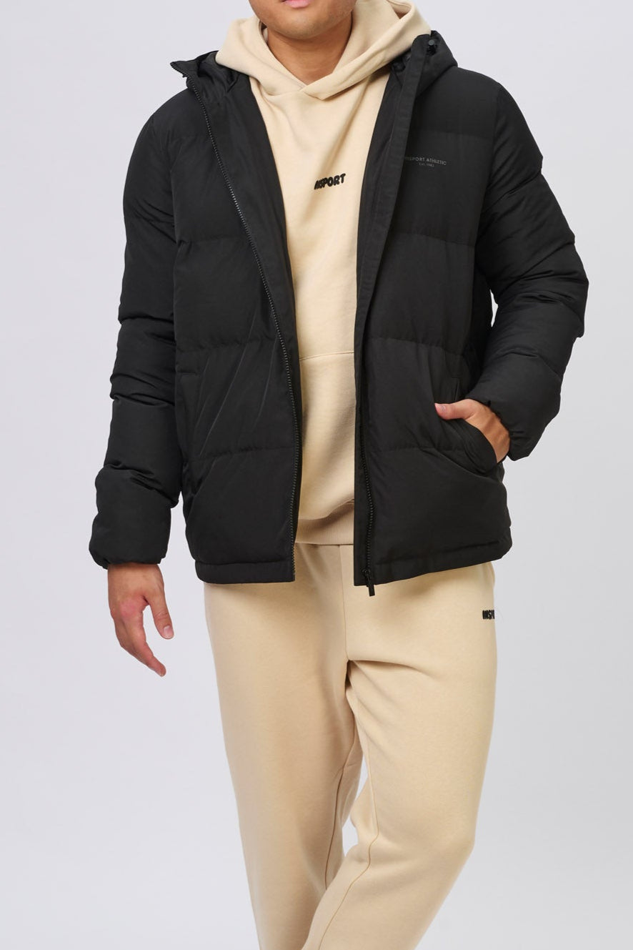 INSPORT Men's Hooded Puffer Jacket - Lightweight Winter Coat, Waterproof Windbreaker for Outdoor Activities | Black | Cold Weather, Hiking, Camping, Travel