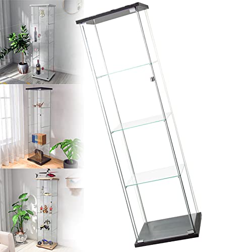 ZUKETANG Modern Glass Display Cabinet with 4 Doors - Clear Glass Showcase for Living Room, Bedroom & Home Office - Antique Black Accent Furniture for Collectibles, China & Home Decor Display