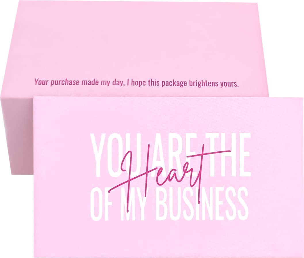100 Pack Pink Thank You Cards for Business - Heart of My Business Appreciation Cards with Package Inserts | Perfect for Online Stores, Etsy Sellers & Small Business Customer Gifts