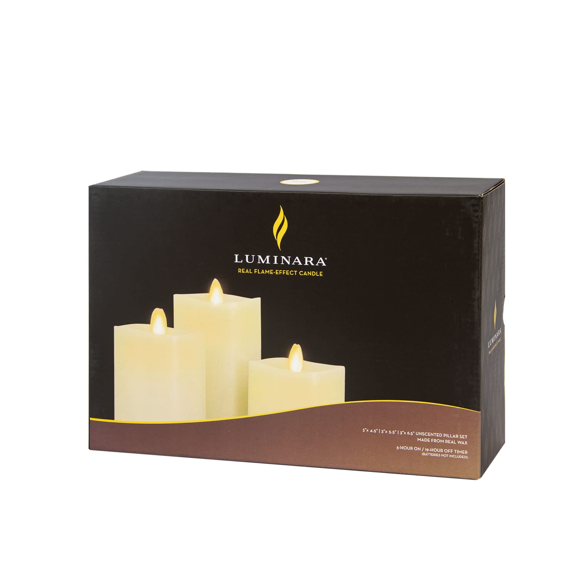 Luminara Realistic Flameless LED Candles - Set of 3 Ivory Pillar Candles with Remote Control, Moving Flame Effect, Timer & Melted Wax Design | Battery Operated, Safe for Home Decor, Weddings, Dining & Relaxation