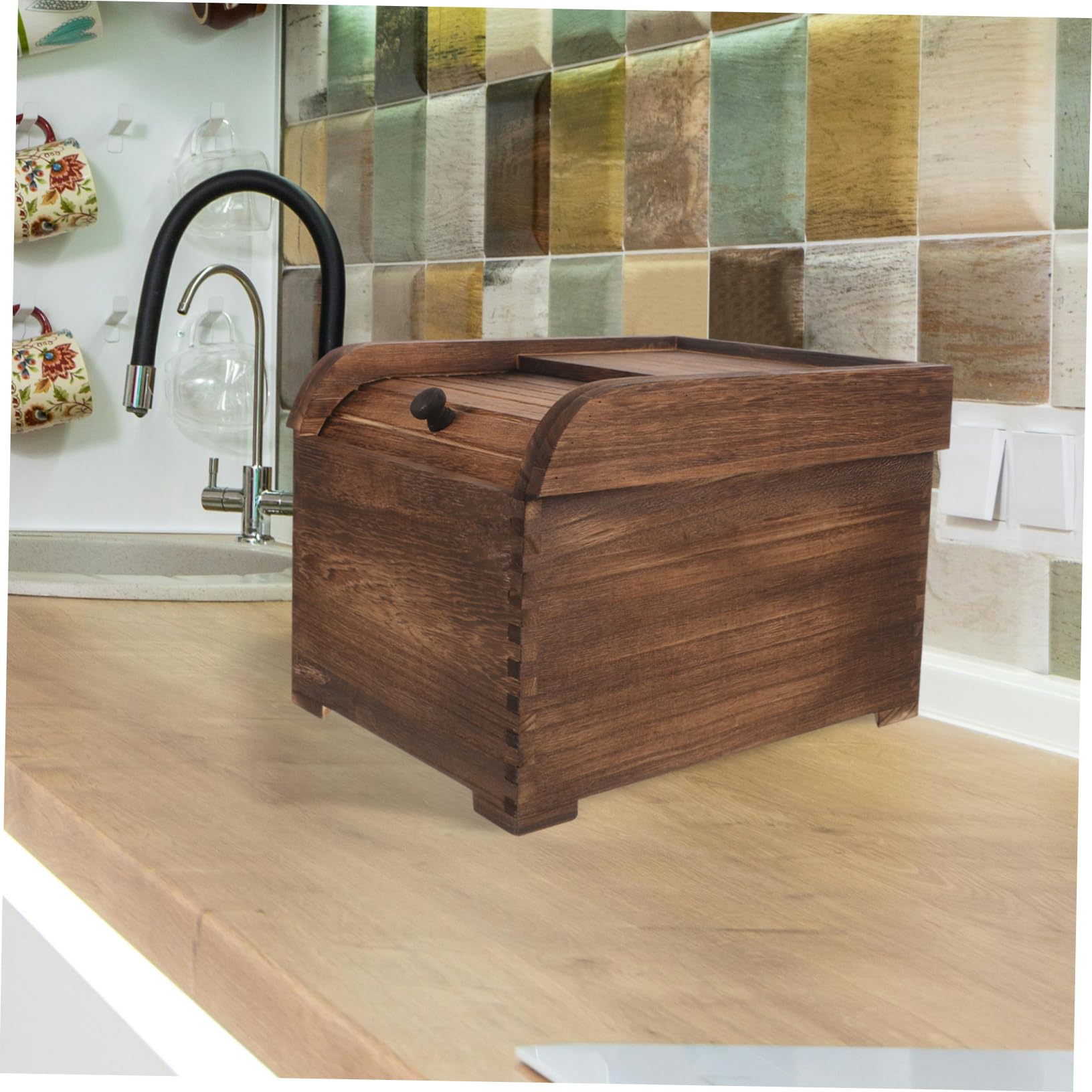 Solid Wood Rice Storage Box - Large Airtight Food Container for Cereal, Grains & Pantry Storage - Wooden Seal Bucket with Lid - Perfect for Kitchen, Pantry & Bulk Food Organization