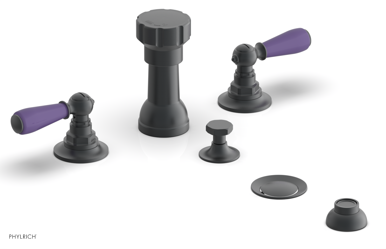 Jamestown 4-Hole Bidet Faucet Set with Lever Handles & Purple Accents - 165 61 - Perfect for Modern Bathroom Upgrades & Hygienic Living