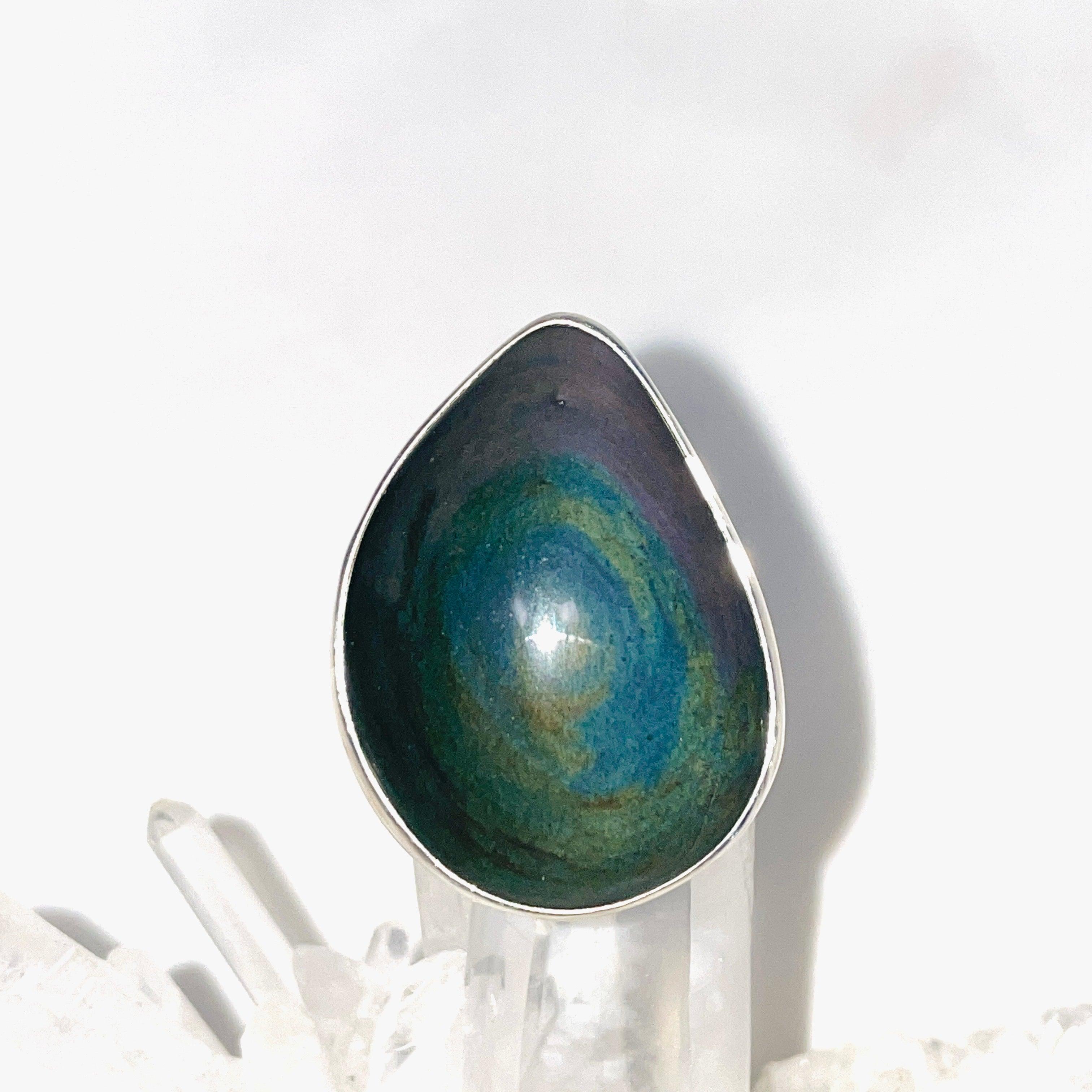 Rainbow Obsidian Freeform Ring - Size 11 - Handmade Sterling Silver Jewelry - KRGJ2812 - Perfect for Boho Fashion & Spiritual Healing