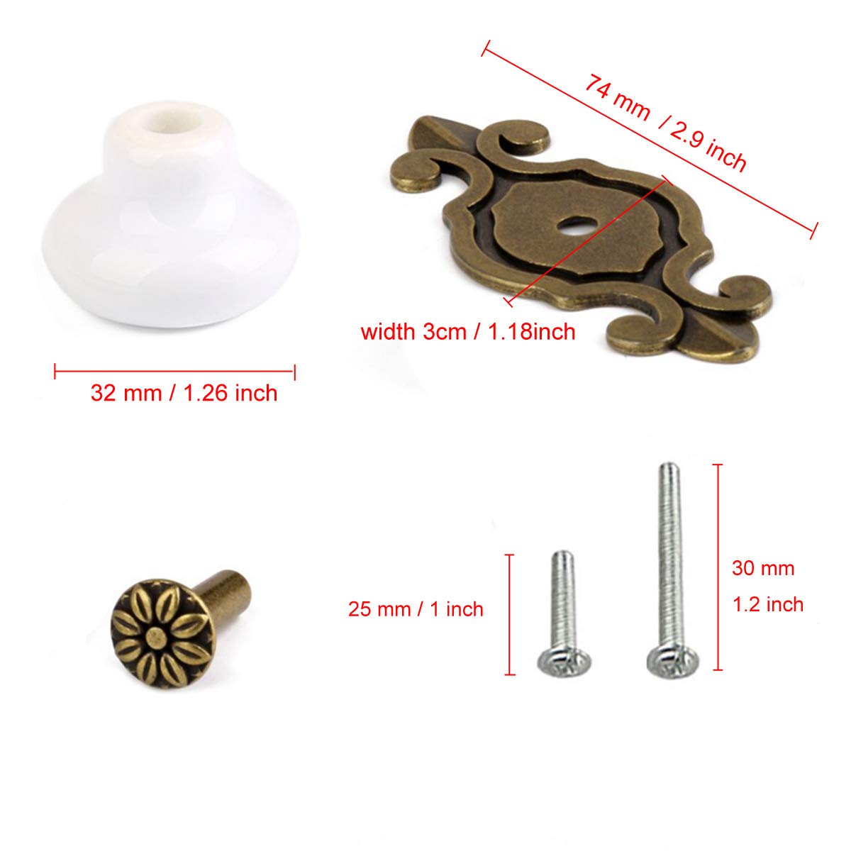 Vintage Ceramic Knobs 10 Pack - Retro Dresser & Cabinet Pulls for Kitchen Wardrobe