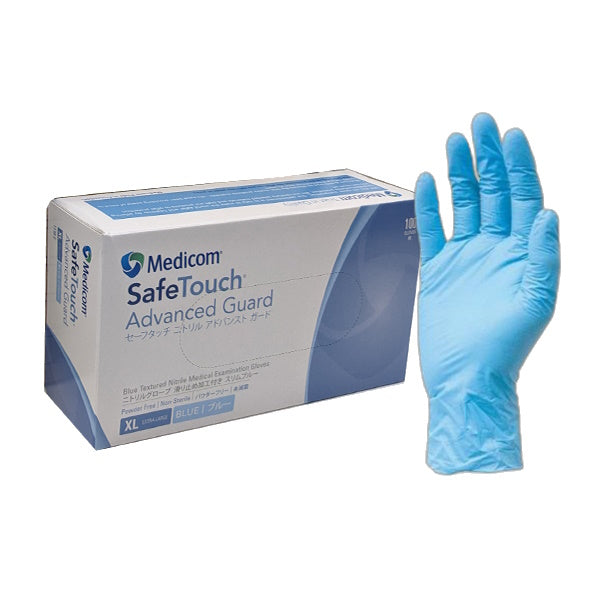 Medicom SafeTouch Nitrile Disposable Gloves - Powder Free, Latex Free, Blue (100 Count) | Ideal for Medical, Food Handling, Cleaning & Tattoo Use