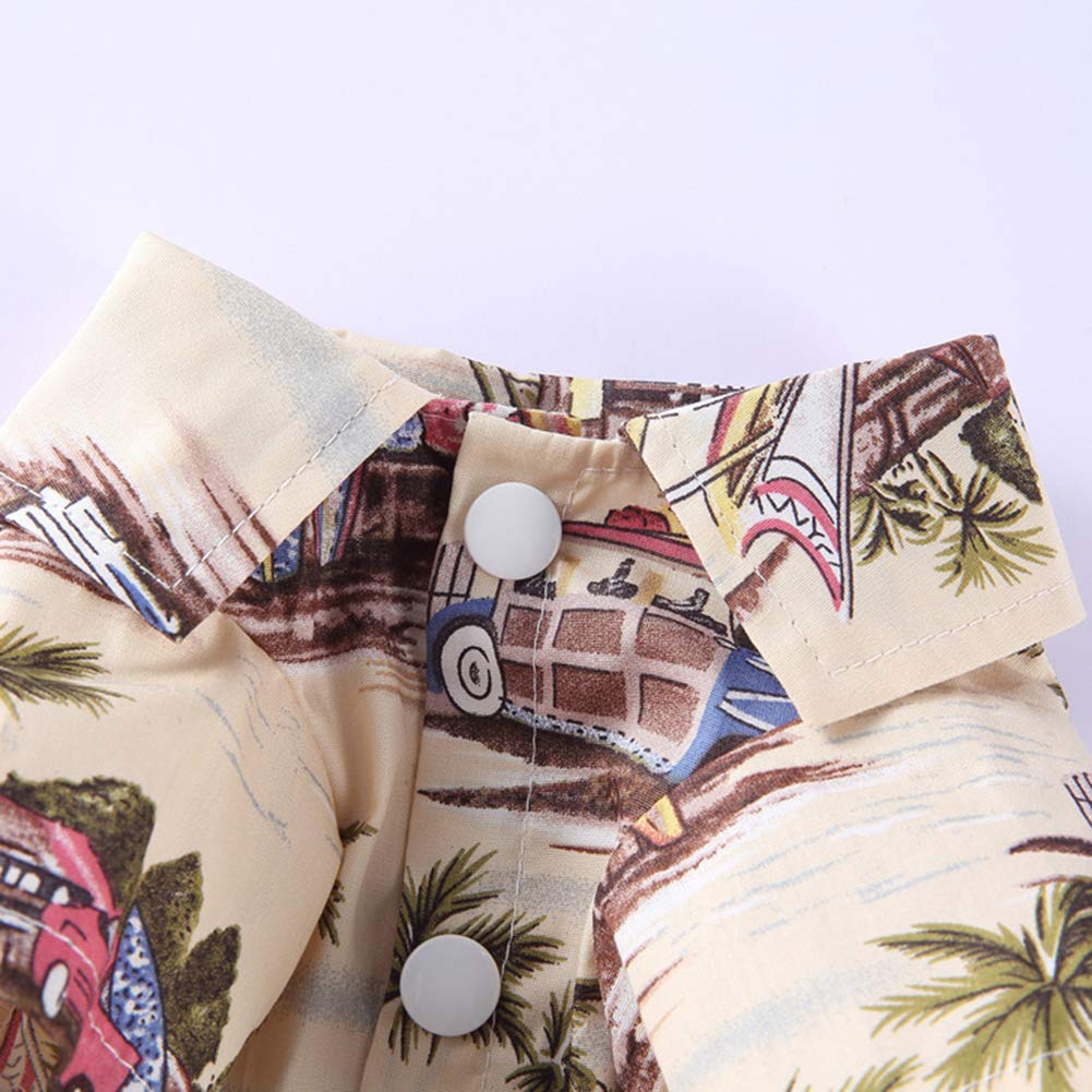 Trendy Summer Pet Hawaiian Beach Plaid Print Shirt for Dogs - Beige Daisy Floral Design | Perfect for Beach Outings, Vacation Photos & Outdoor Adventures